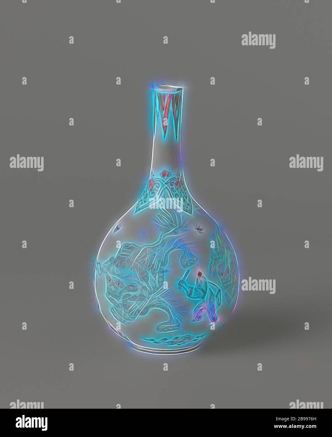 Flasche Vase mit drei Shishi und Spielen von Jungen, Flasche-förmige Vase aus Porzellan, in unterglasur blau und rot und auf der Glasur blau, rot, grün, gelb und schwarz lackiert. Ursprünglich nur mit den drei Shishi (lion Dog), in Europa drei spielenden Jungen und Blume Sprays sind in den Körper aufgenommen, Kartuschen hängen auf der Schulter mit Lotus ranken gefüllt und wies Blattmotiven hängen an der Kante. Zwei Chips in der Kante. Unterglasur blau mit Kupfer Rot. Dekoriert/Amsterdam Fell., anonym, China, C. 1700 - C. 1724, Qing- Dynastie (1644-1912)/Kangxi-Periode (1662-1722)/Yongzheng-Periode ( Stockfoto