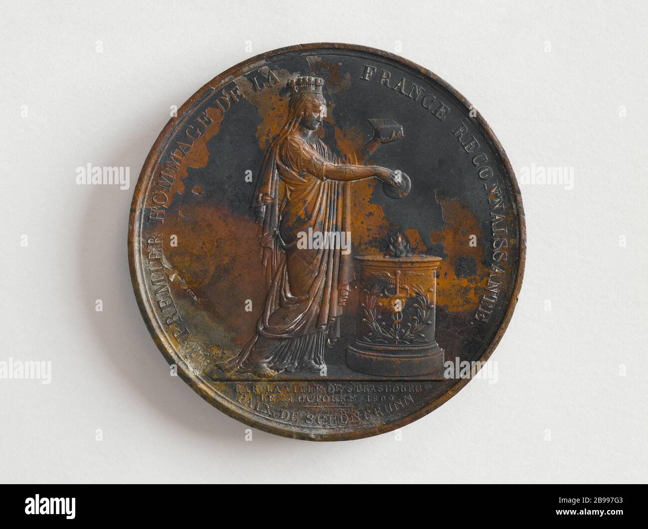 FRIEDEN SCHÖNBRUNN, 24. Oktober 1809 Jean-Pierre Droz (1746-1823). "Paix de Schönbrunn, 24 Oktobre 1809". Bronze. 1809. Paris, musée Carnavalet. Stockfoto