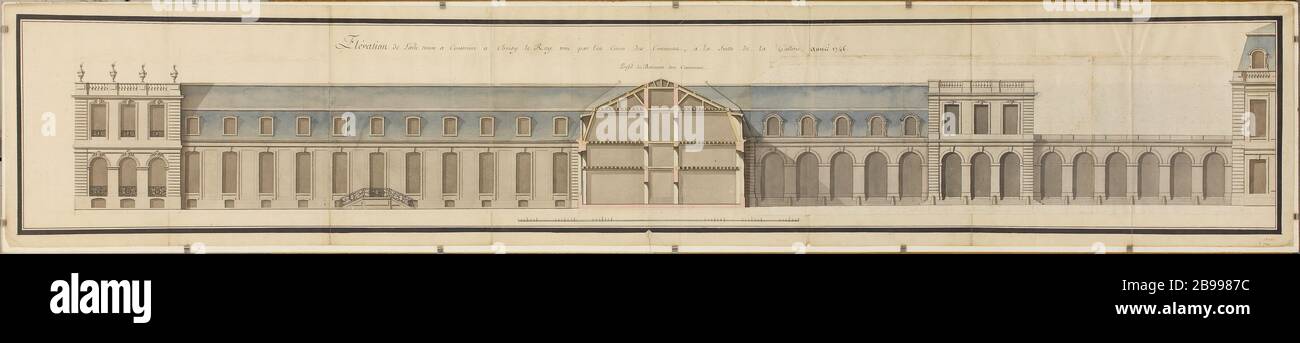 Karte des neuen Flügels des Schlosses von Choisy Ange-Jacques Gabriel (1698-17892) . "Plan de l'aile neuve du château de Choisy". Crayon, Plume, encre de Chine et aquarelle. Paris, musée Carnavalet. Stockfoto