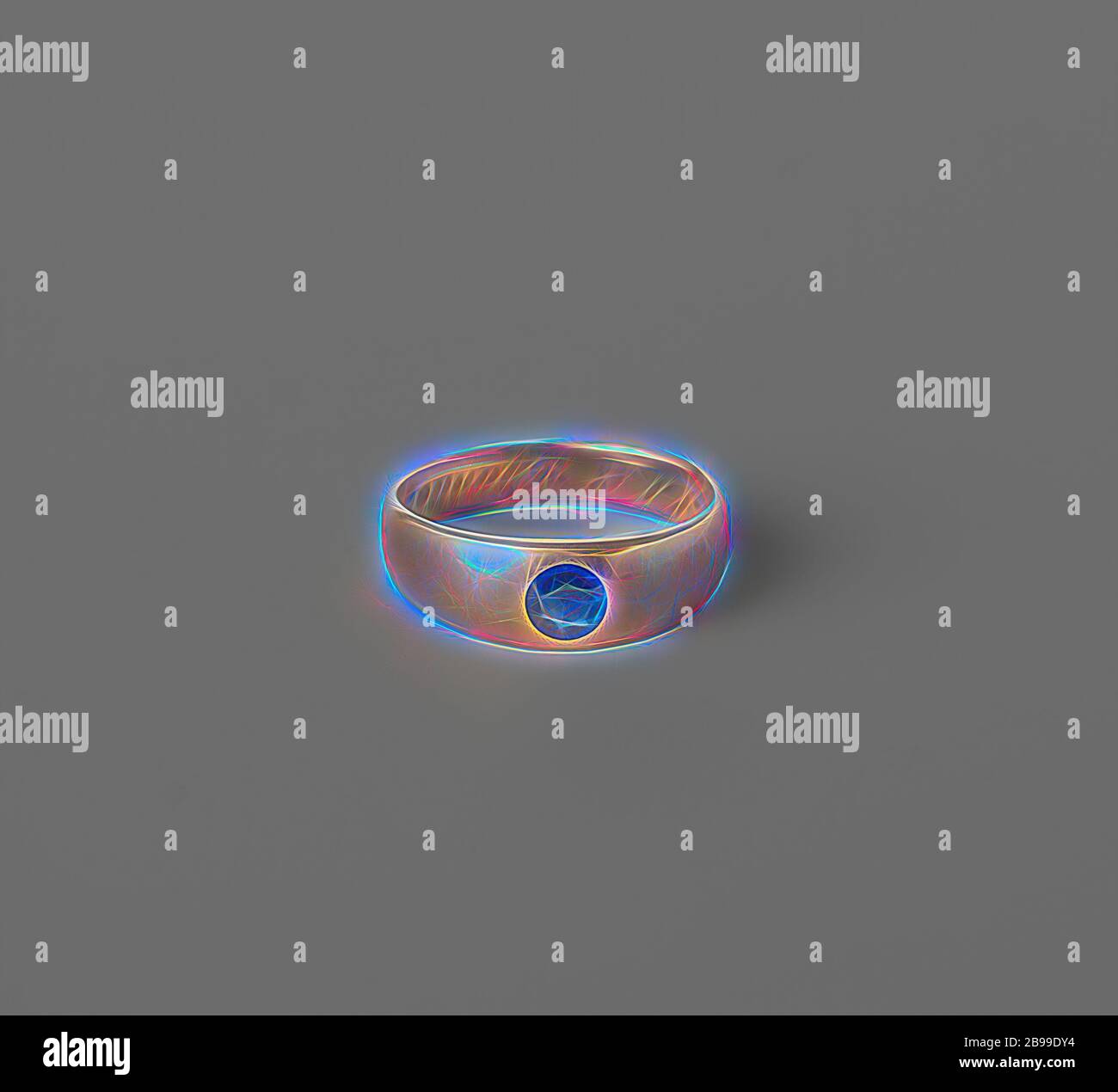 Goldring, glattes Band mit 1 Saphir. Inschrift: A.J.S. d L 26 January 1911., Anonym, 1911, Gold (Metall), Saphir (Mineral), d 2.4 cm × h 0.7 cm, neu gestaltet von Gibon, Design von warmen fröhlich glühen von Helligkeit und Lichtstrahlen Ausstrahlung. Klassische Kunst neu erfunden mit einem modernen Twist. Fotografie inspiriert von Futurismus, umarmt dynamische Energie der modernen Technologie, Bewegung, Geschwindigkeit und Kultur revolutionieren. Stockfoto