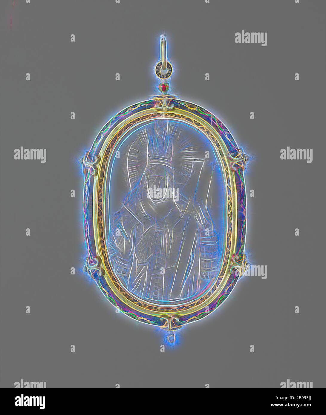 Medaillon mit St. Helena mit Kreuz und kaiserlicher Krone, Anhänger aus Gold und Bergkristall. St. Helena mit einem Kreuz und kaiserlichen Krone ist in den Bergkristall geschnitzt., anonym, Byzanz (möglicherweise), c. 1200 und/oder c. 1800 - c. 1850, Gold (Metall), H 11.5 cm × B 6.5 cm, neu gestaltet von Gibon, Design von warmen fröhlich glühen von Helligkeit und Lichtstrahlen Ausstrahlung. Klassische Kunst neu erfunden mit einem modernen Twist. Fotografie inspiriert von Futurismus, umarmt dynamische Energie der modernen Technologie, Bewegung, Geschwindigkeit und Kultur revolutionieren. Stockfoto