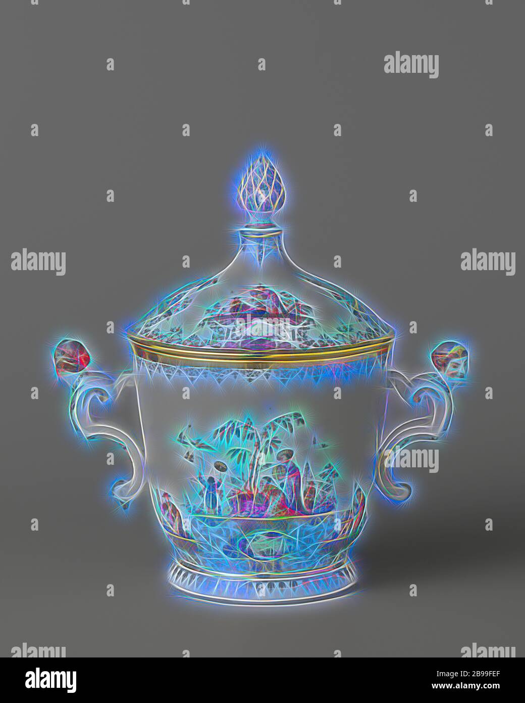 Terrine mit Deckel, bunt bemalt mit Chinoiserien, Terrine mit Deckel