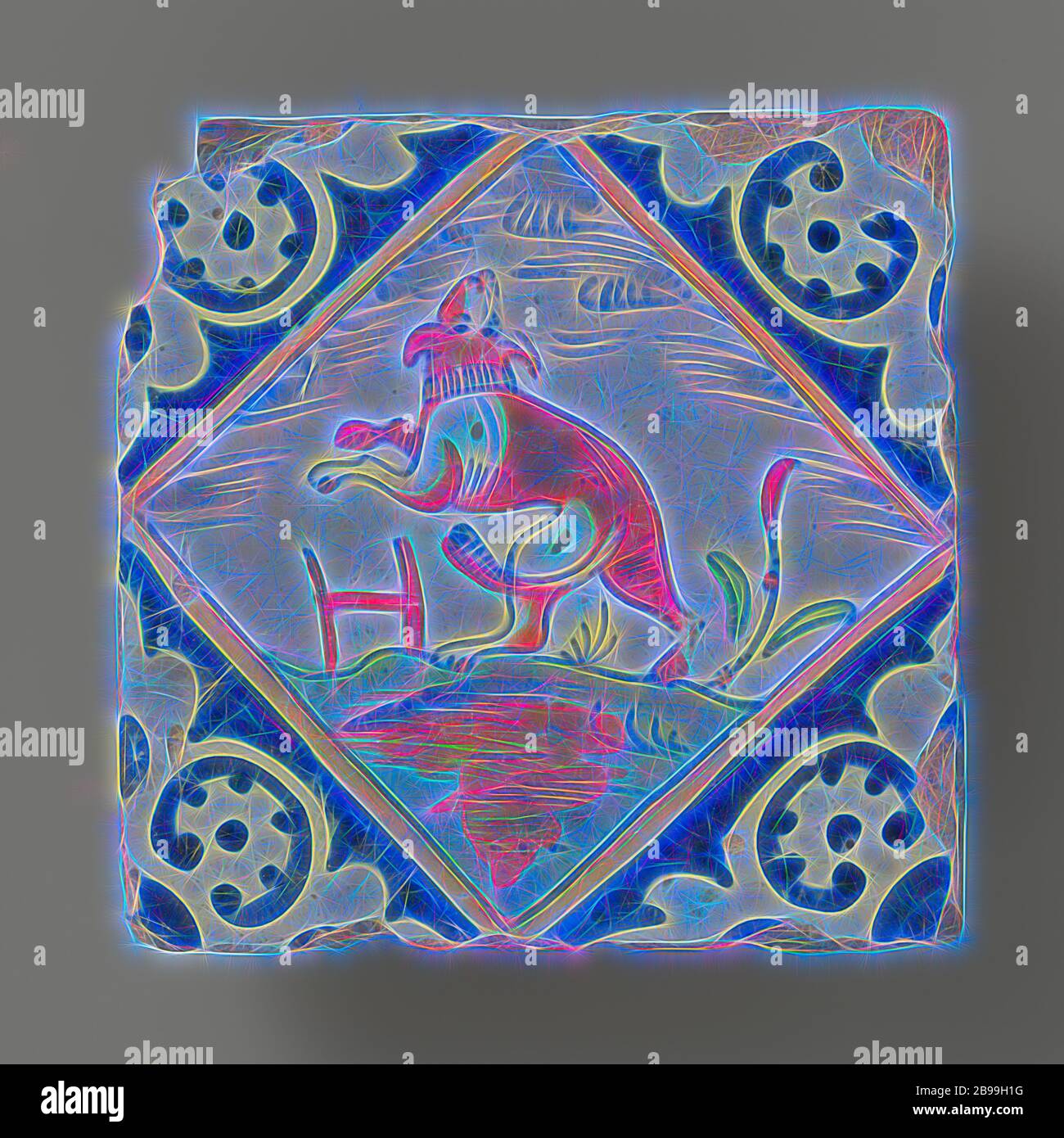 Lose Fliese aus einem Fliesenfeld mit Fliesen mit Tieren, anonym, Niederlande, c. 1580 - c. 1625, Steingut, Zinn-Glasur, L 13.5 cm × B 13.5 cm × t 1.5 cm, neu gestaltet von Gibon, Design von warmen fröhlich glühen von Helligkeit und Lichtstrahlen Ausstrahlung. Klassische Kunst neu erfunden mit einem modernen Twist. Fotografie inspiriert von Futurismus, umarmt dynamische Energie der modernen Technologie, Bewegung, Geschwindigkeit und Kultur revolutionieren. Stockfoto