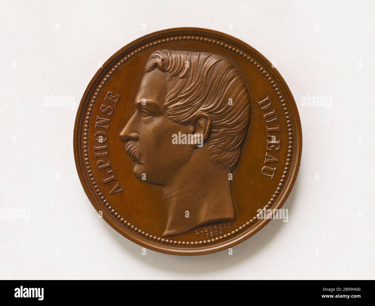 Jules Alphonse Duleau († 1868), Numismatiker und Heraldik von 1854 Alphée Dubois (1831-1805). Jules Alphonse Duleau (mort en g.), numismate et héraldiste. Bronze, Das Jahr 1854. Paris, musée Carnavalet. Stockfoto