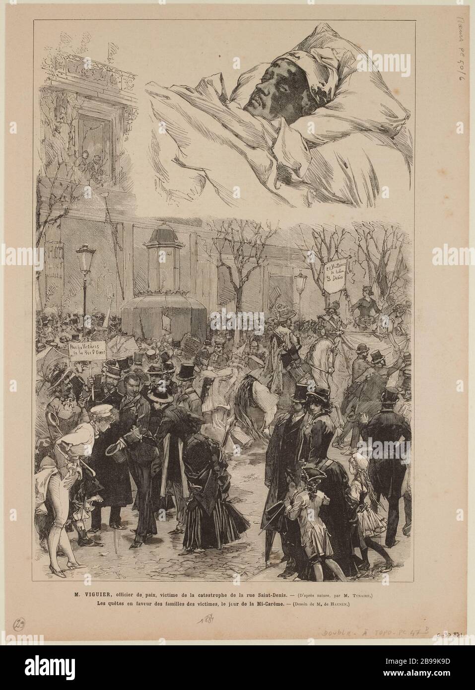 Herr Viguier, Friedensbeauftragter, Opfer der Katastrophe der Rue St. Denis. - die Quests für die Familien der Opfer, der Tag des Mi-In-ême Stockfoto