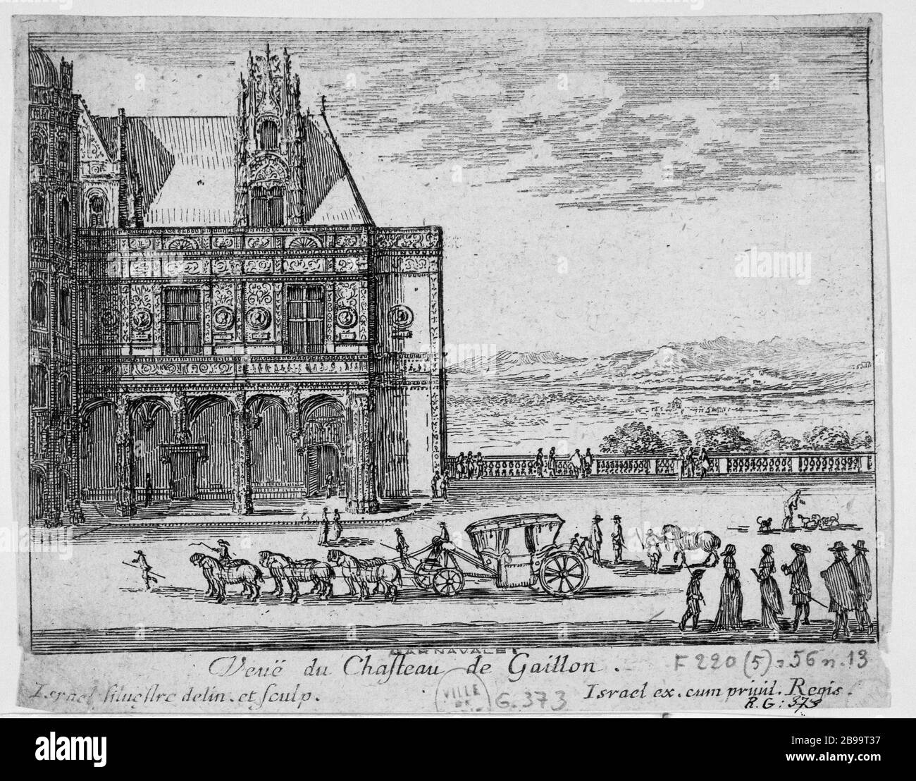 BLICK VON SCHLOSS GAILLON Israël Silvestre (1621-1691) und Israël Heniet (1590-1661). "Vue du château de Gaillon". Eau-forte, 1650-1660. Paris, musée Carnavalet. Stockfoto