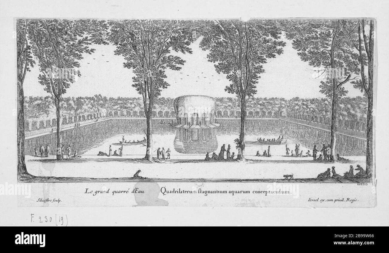 DAS GROSSE WASSER DES PLATZES Israël Silvestre (1621-1691), Israël Henriet (1590-1661). "Le Grand carré d'eau". Eau-forte, 1655-1656. Paris, musée Carnavalet. Stockfoto