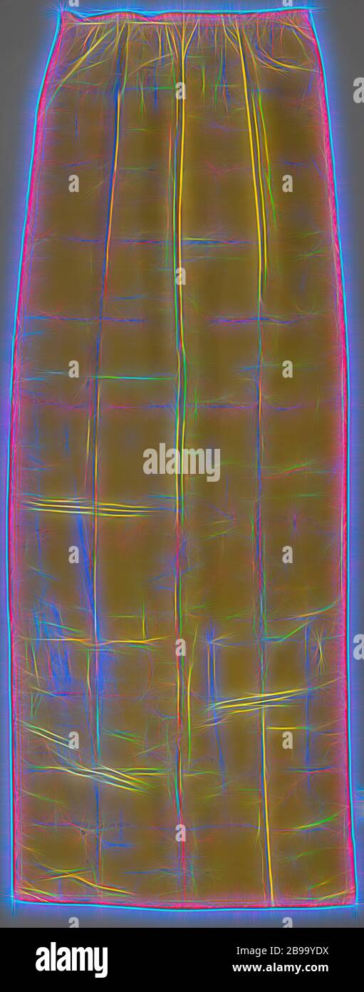 Vorhang, gelb, mit Beschnitt mit Palmetten und gebogenem Band, gelber Seidenvorhang, getrimmt mit Seidenbesatz mit Palmetten und gebogenem Band. Oben ein verrunzelter Kopf. Oben auf der Rückseite Leinenband mit Kupferringen. Schnur an jedem der äußeren Ringe., anonym, Nordniederland, 1790 - 1816, Seide, H 394.0 cm × B 155.0 cm, neu gestaltet von Gibon, Design von warmen fröhlichen Leuchten von Helligkeit und Lichtstrahlen Ausstrahlung. Klassische Kunst neu erfunden mit einem modernen Twist. Fotografie inspiriert von Futurismus, umarmt dynamische Energie der modernen Technologie, Bewegung, Geschwindigkeit und Revolu Stockfoto