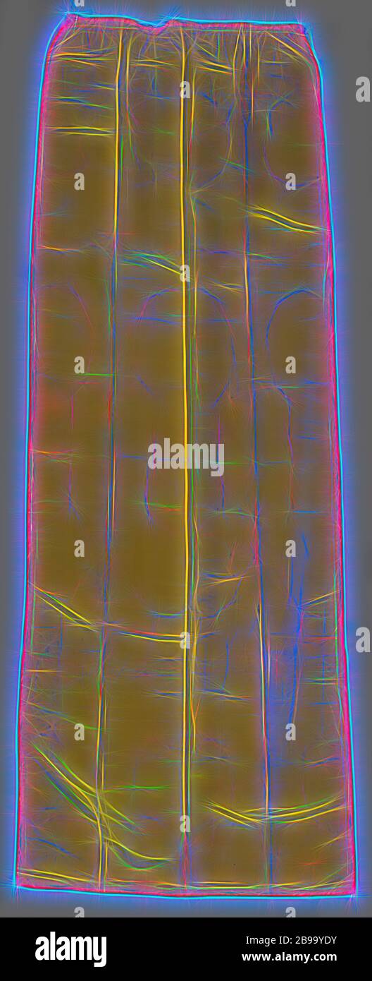 Vorhang, gelb, mit Beschnitt mit Palmetten und gebogenem Band, gelber Seidenvorhang, getrimmt mit Seidenbesatz mit Palmetten und gebogenem Band. Oben ein verrunzelter Kopf. Oben auf der Rückseite Leinenband mit Kupferringen. Schnur an jedem der äußeren Ringe., anonym, Nordniederland, 1790 - 1816, Seide, H 394.0 cm × B 155.0 cm, neu gestaltet von Gibon, Design von warmen fröhlichen Leuchten von Helligkeit und Lichtstrahlen Ausstrahlung. Klassische Kunst neu erfunden mit einem modernen Twist. Fotografie inspiriert von Futurismus, umarmt dynamische Energie der modernen Technologie, Bewegung, Geschwindigkeit und Revolu Stockfoto