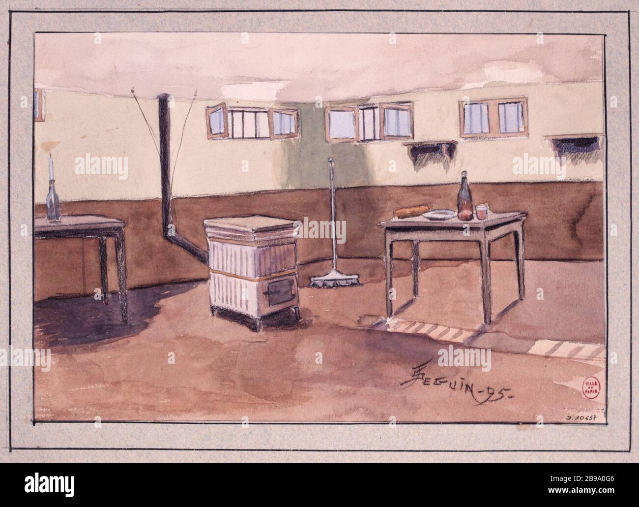 GEFÄNGNIS SAINTE-PELAGIE: KAMMER EINES POLITISCHEN GEFANGENEN SEGUIN. "Gefängnis Sainte-Pélagie : la chambre d'un détenu politique". Dessin. Paris, musée Carnavalet. Stockfoto