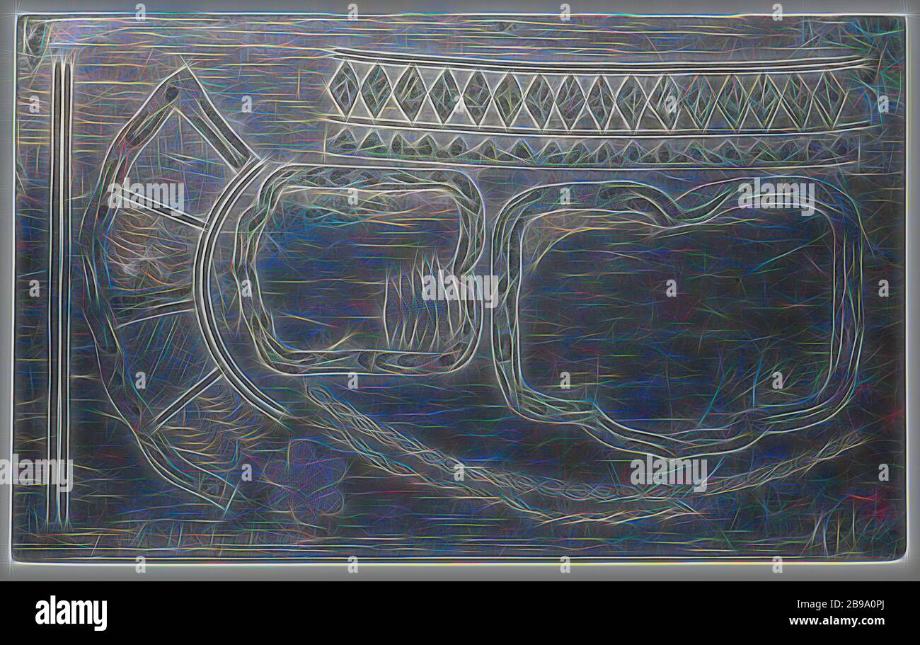 Teller mit gravierten Dekorationen für Steingut mit Bordüren Dekorationen für Teller, Kupferplatte mit gravierten Darstellungen. Einerseits drei Bordüren für Teller mit sechseckigen Feldern mit Blumen und ein Fragment eines Sets mit spielenden Kindern. In der oberen rechten Ecke der Text: KOMM ... N. in der linken oberen Ecke die Nummer: 1221. Die andere Seite mit drei gravierten Bordüren für Teller mit Blumen. In der oberen rechten Ecke der Text: RAND ... (?)., Petrus Regout, Maastricht, c. 1801 - c. 1879, Kupfer (Metall), Gravur, H 20.5 cm × B 35.4 cm × B 1.36 kg, neu gestaltet von Stockfoto