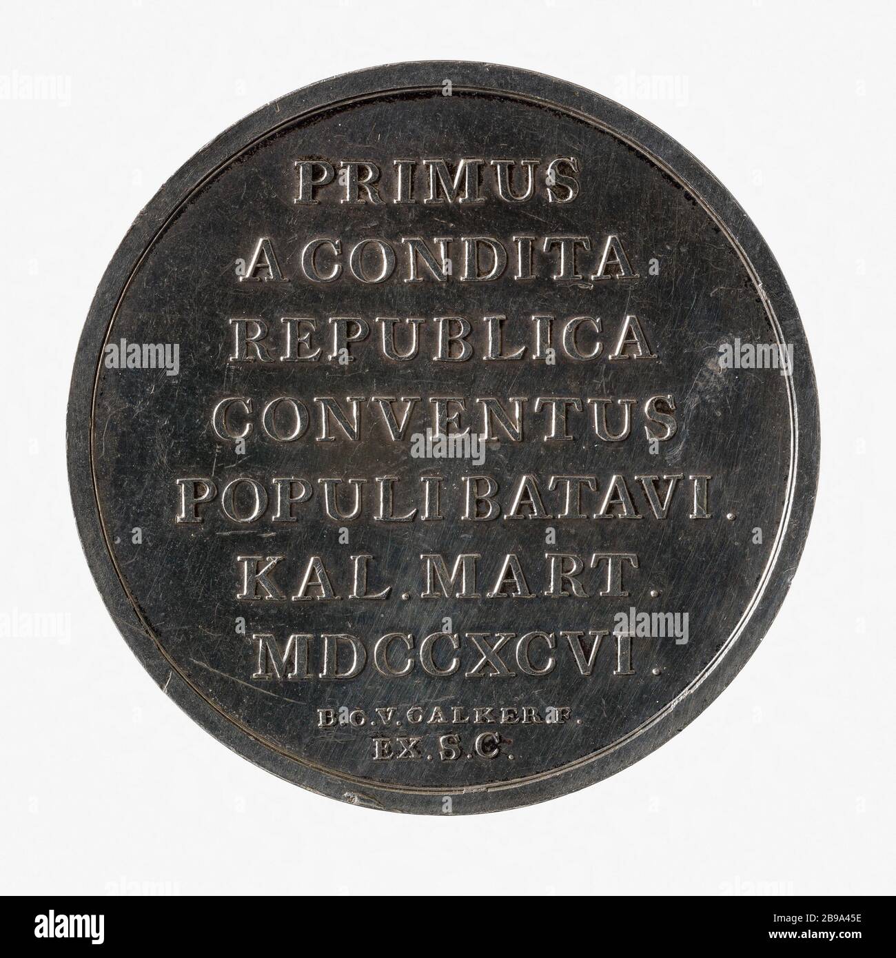 Erstes Treffen der Batavischen Republik, März 1796 (Dummy-Titel) B.C. V. Kalker. Première assemblée de la République batave, mars 1796. Argent, 1796. Paris, musée Carnavalet. Stockfoto