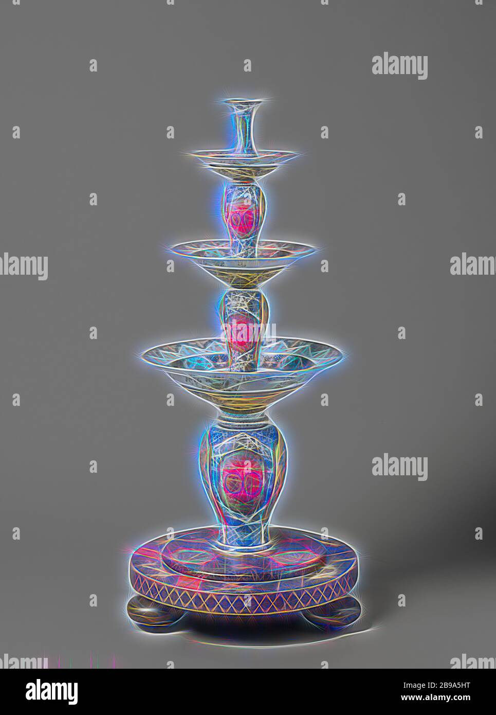 Etagère Etagere, so genannter "stupid servant", besteht aus vier chinesischen Vasen und drei japanischen Imari-Platten mit den Armen von Van Brederode-Van Buren. Die Basis und die Vasen sind mit Lackwaren verziert: Die Basis in Gold auf schwarzem Grund, mit Medaillons, die bunte Vögel auf goldenem Boden zeigen. Die Vasen tragen auch solche Medaillons., anonym, Nordniederländisch, c. 1700 - c. 1715, Holz (Pflanzenmaterial), Farbe (Beschichtung), Porzellan (Material), Lackierung, H 132.0 cm × T 63.5 cm, neu gestaltet von Gibon, Design von warmen fröhlich Leuchten der Helligkeit und Lichtstrahlen Ausstrahlung. Klassische Kunst neu erfinden Stockfoto