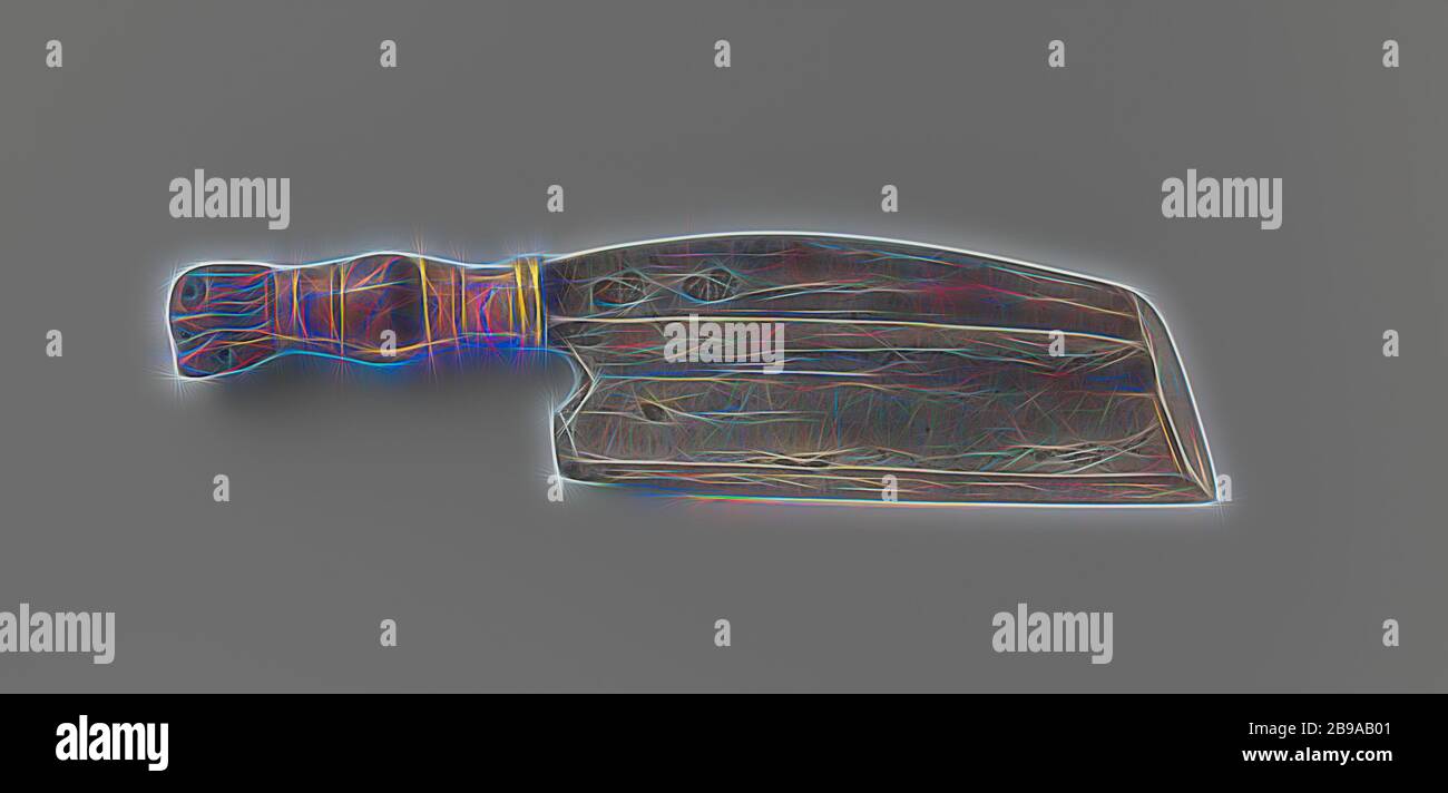 Schneidemesser, deren Enden in einem Lion's Head. Das Objekt besteht aus einem Guss und geprägte Schaufel, genietet, bis zum Ende des Griffes. Den Griff in Quadrat Viereck abgeschrägt ist, hat eine Verdickung in der Mitte und endet in einen Löwenkopf, deren Einzelheiten werden erweitert und ausgestanzt. Die Augen sind von schwarzen Steinen gemacht. Der Mund ist quer durchbohrt. Die Schaufel ist glatt auf der einen Seite und den abgeschrägten auf der anderen Seite und mit zwei längsnuten. Zweimal mit einem Bündel Weintrauben auf der Schaufel markiert., anonym, Deutschland, C. 1750 - C. 1800, Messing (Legierung), Eisen (Metall), Gründung, w Stockfoto