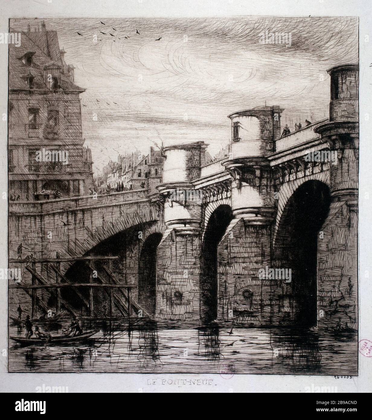 DIE NEUE BRÜCKE Charles Meryon (1821-1868). "Le Pont Neuf". Eau-forte. Paris, musée Carnavalet. Stockfoto