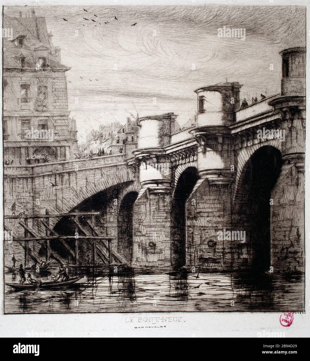 DIE NEUE BRÜCKE Charles Meryon (1821-1868). "Le Pont Neuf". Eau-forte, im Jahr 1853. Paris, musée Carnavalet. Stockfoto