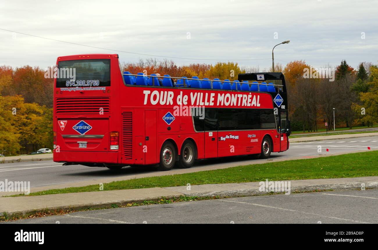Quebec, Kanada - 27. Oktober 2019 - der rote Bus der Tour de Ville Montreal auf der Straße in der Nähe des Mount Royal Stockfoto