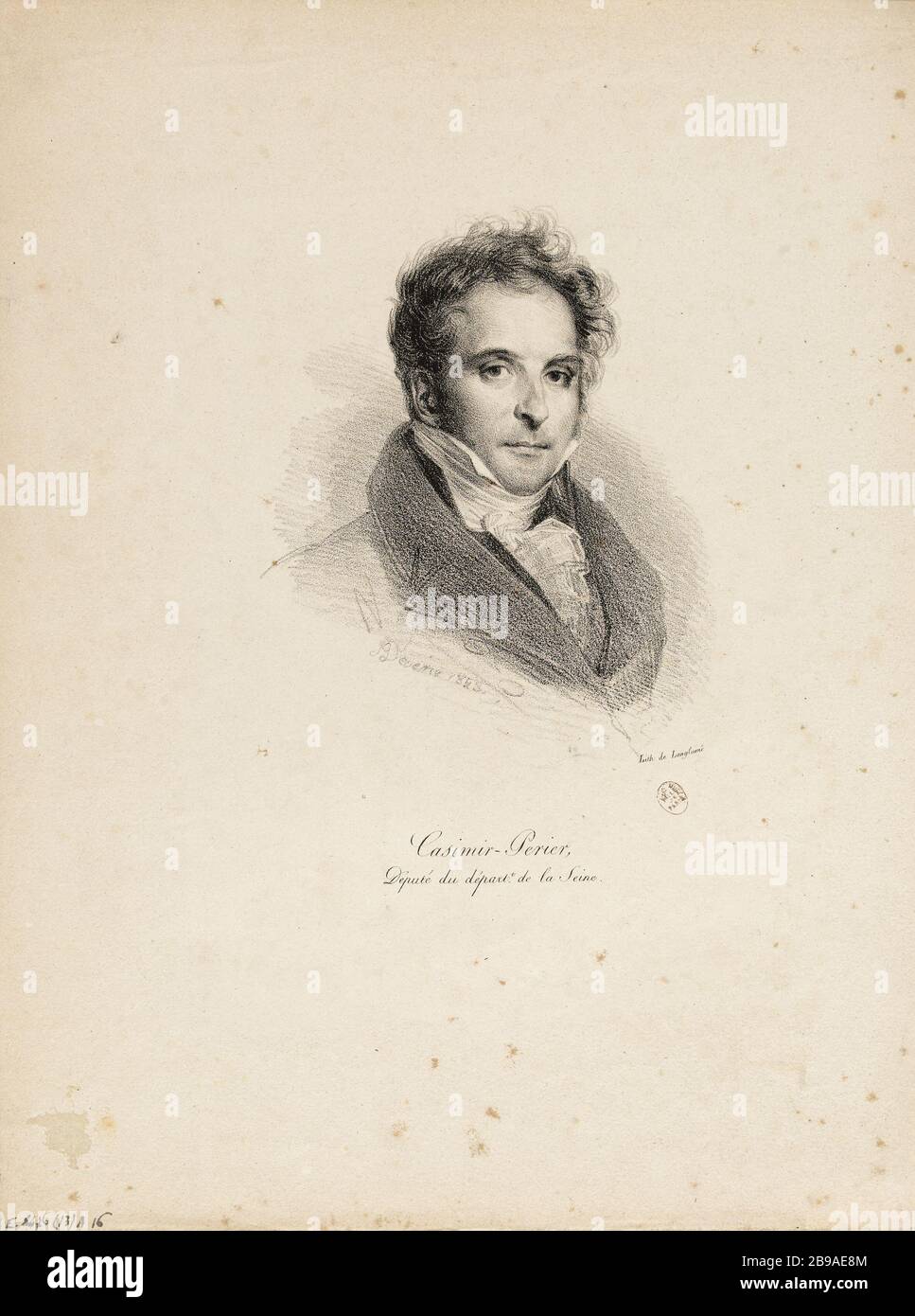 Porträt von Casimir Pierre Perier (1777-1832), Staatsmann. Achille Devéria (1800-1857) et Pierre Langlumé. Portrait de Casimir-Pierre Perier (1777-1832), homme d'état. Lithographie, 1823. Paris, musée Carnavalet. Stockfoto
