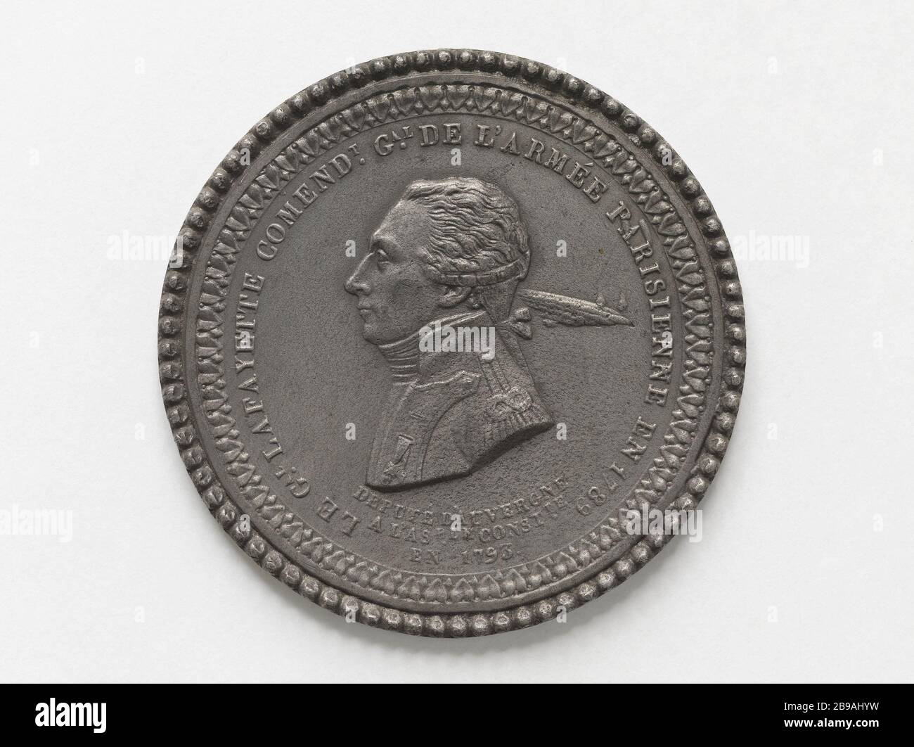 Gilbert-Motier, Marquis de Lafayette (1757-1834), Feldmarschall (1782), Mitglied der verfassungsgebenden Versammlung (1789-1791), Kommandeur der Nationalgarde (1789-1791) P. G. Liénard (1849-1900). Gilbert-Motier, marquis de La Fayette (1757-1834), maréchal de Camp (1782), député à l'Assemblée constituante (1789-1791), commandant de la Garde nationale (1789-179). Plomb. Paris, musée Carnavalet. Stockfoto