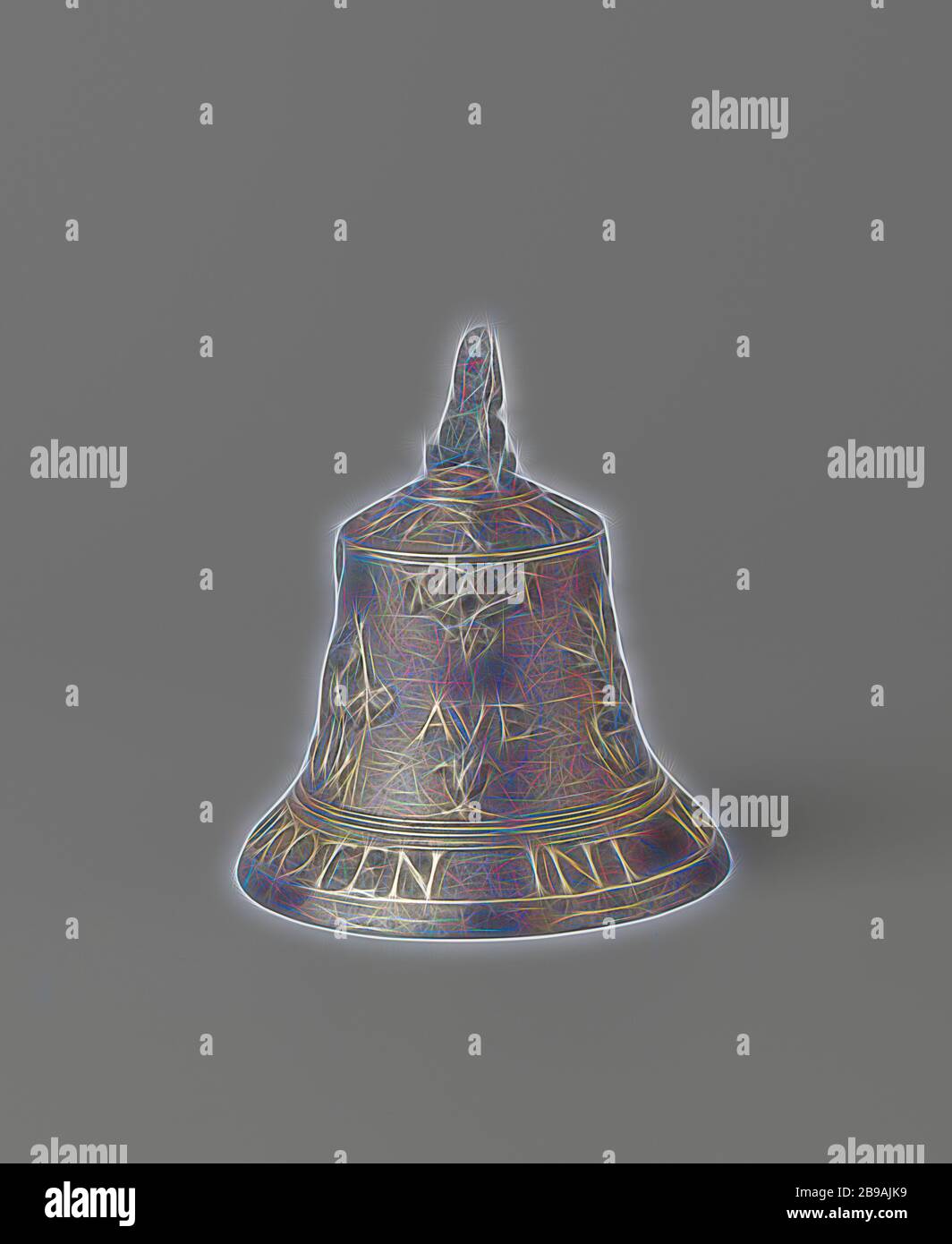Tabelle Bell mit der Verkündigung und der Inschrift, die das Objekt besteht aus drei Teilen: die bronzene Glocke-förmige Bell, das Bügeleisen Auge, das Bügeleisen 1880. Am unteren Rand der Glocke die Inschrift GHEGOTEN INT IAER 1551. Über die Inschrift AVE GRACIA PLENA zwischen einer Figuration, bestehend aus der Lesung Maria, ein Engel und eine Vase mit Lilien (De Verkondiging/Annunciatie). Um dekorativen Motiven, in dem unter anderem Dolphin Heads, stilisierte Blüten und Knospen Akanthus-blätter erkannt werden können. Die Verkündigung: Maria, normalerweise lesen, besucht wird, die der Engel (manchmal eine Frau belauscht die Stockfoto