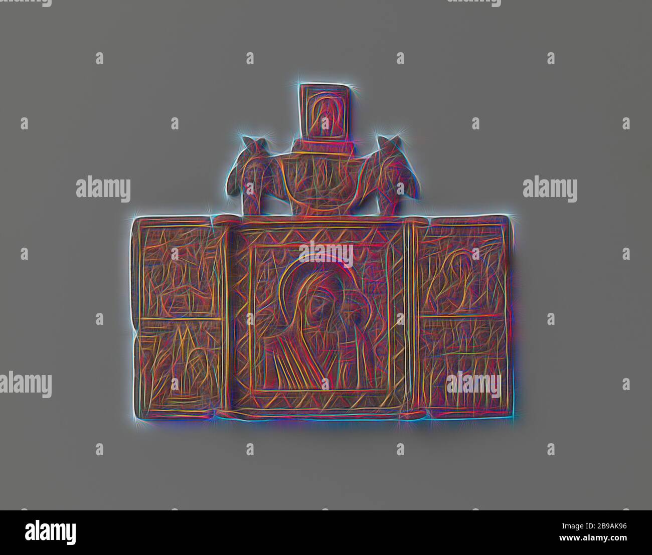 Triptychon mit der Mutter Gottes von Kazan und Szenen aus dem Leben Christi, das Objekt in drei Teile, die als Symbol verwendet wurde, besteht aus einem zentralen Bedienfeld mit einem oberen Teil und zwei Seitenwänden auf die Darstellungen in der Entlastung zur Verfügung gestellt werden. Das zentrale Panel stellt die Mutter Gottes mit dem Segen Christus Kind (d. h. die Mutter Gottes von Kazan), die Seitenteile: Der Einzug in Jerusalem, die Zuordnung in den Tempel, Christus in der Vorhölle, und die Himmelfahrt Christi. Die obere zeigt den Kopf Christi (die Mandilion), drei Engel und zwei seraphim., anonym, Russland, c Stockfoto