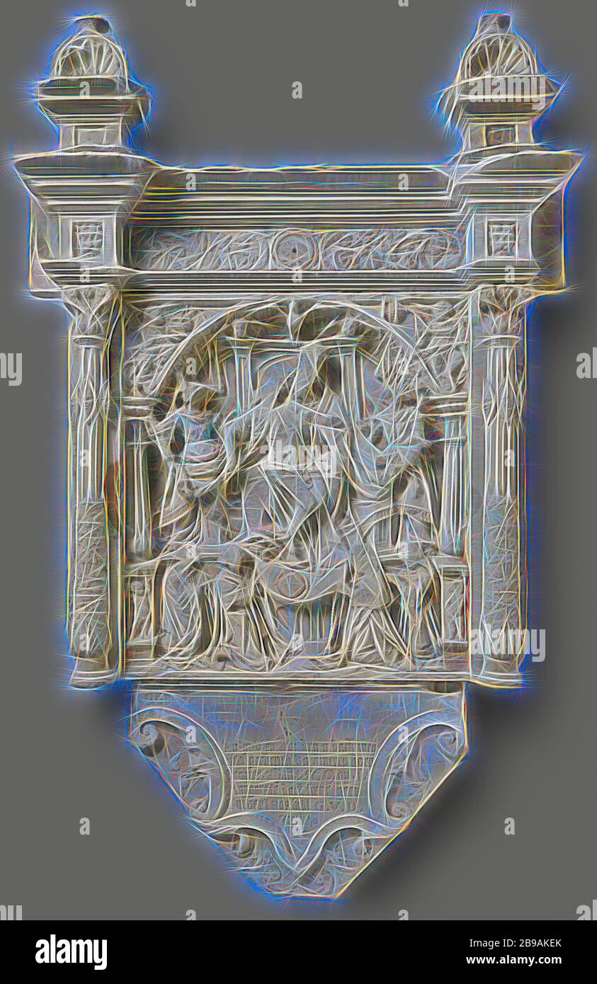 Relief mit der Heiligen Dreifaltigkeit, Relief mit der Heiligen Dreifaltigkeit. Mittelteil des Grabsteins der Familie Ros aus der Grote Kerk in Wageningen., Arnt van Tricht, Kalkar, 1548, Sandstein, H 88.5 cm × B 84.5 cm × T 9.5 cm × B 97 kg, neu gestaltet von Gibon, Design von warmen fröhlichen Leuchten von Helligkeit und Lichtstrahlen Ausstrahlung. Klassische Kunst neu erfunden mit einem modernen Twist. Fotografie inspiriert von Futurismus, umarmt dynamische Energie der modernen Technologie, Bewegung, Geschwindigkeit und Kultur revolutionieren. Stockfoto