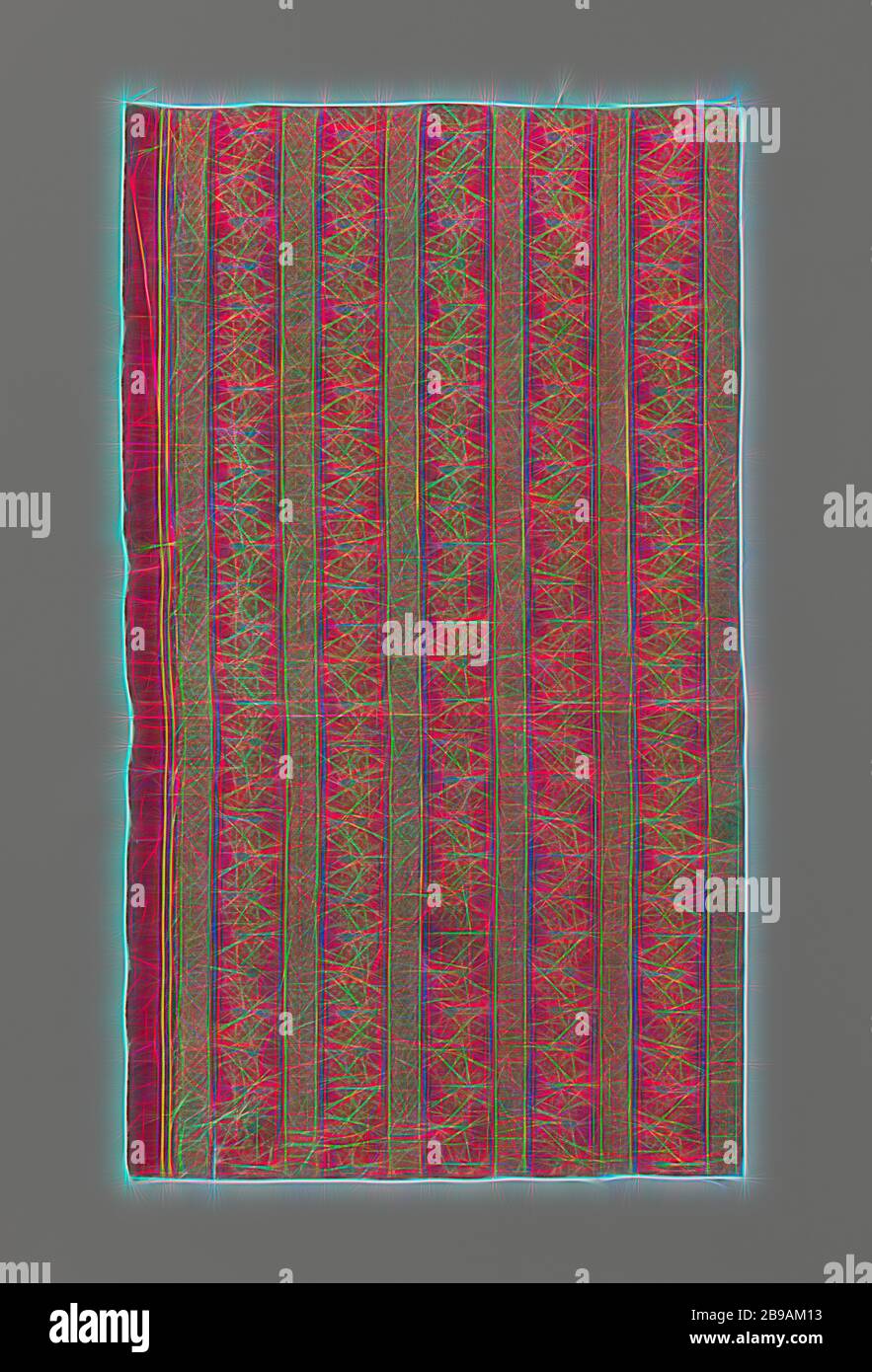 Fragment aus östlichem Textil, EIN Fragment aus Kaschmir, gewebt mit Goldfaden, rote Streifen, mit violetten Blüten. Hinweis: Abgeschrägt, 6 mm, Leinwandbindung., c. 1600 - c. 1899, Seide, Baumwolle (Textil), Kaschmir (Wolle), H 55 cm × B 31.5 cm B 0.3 cm, neu gestaltet von Gibon, Design von warmen fröhlich glühen von Helligkeit und Lichtstrahlen Ausstrahlung. Klassische Kunst neu erfunden mit einem modernen Twist. Fotografie inspiriert von Futurismus, umarmt dynamische Energie der modernen Technologie, Bewegung, Geschwindigkeit und Kultur revolutionieren. Stockfoto