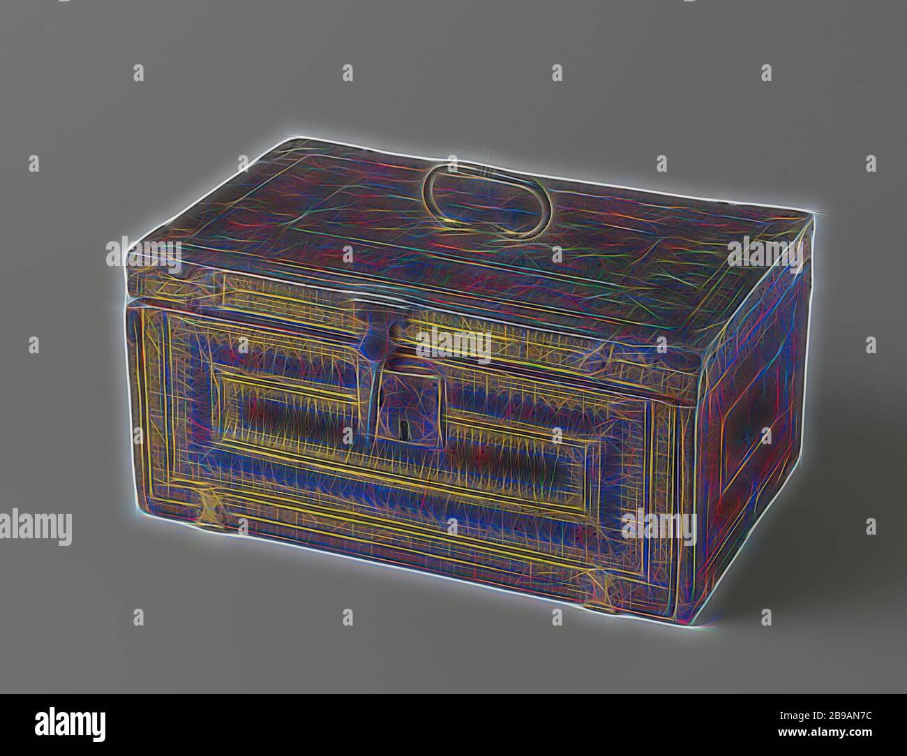 Ledertruhe mit vergoldeten gepressten Ornamenten, braune Ledertruhe mit vergoldeten gepressten Ornamenten. Kupferecken, Griff, Schloss und Scharniere., anonym, 1600 - 1699, Holz (Pflanzenmaterial), Leder, Buche (Holz), H 20.0 cm × B 40.0 cm × T 26.0 cm, neu gestaltet von Gibon, Design von warmen fröhlichen Leuchten von Helligkeit und Lichtstrahlen Ausstrahlung. Klassische Kunst neu erfunden mit einem modernen Twist. Fotografie inspiriert von Futurismus, umarmt dynamische Energie der modernen Technologie, Bewegung, Geschwindigkeit und Kultur revolutionieren. Stockfoto