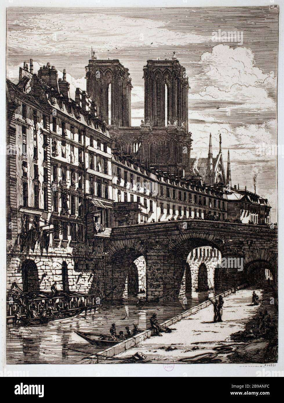 LE PETIT-PONT Charles Meryon (1821-1868). "Le Petit-Pont". Eau-forte, 1850. Paris, musée Carnavalet. Stockfoto
