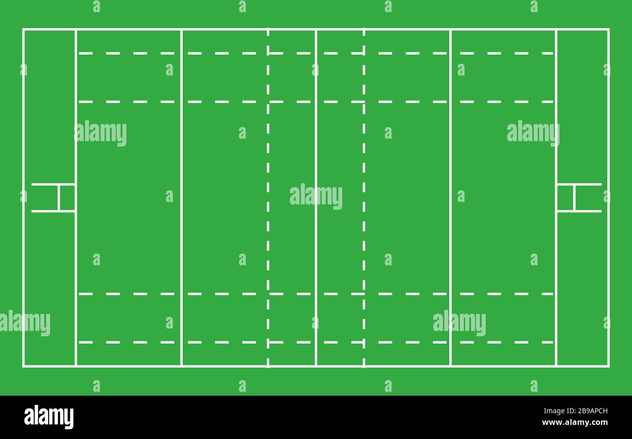 Rugbyfeld . Draufsicht mit korrekter Proportion Stock Vektor