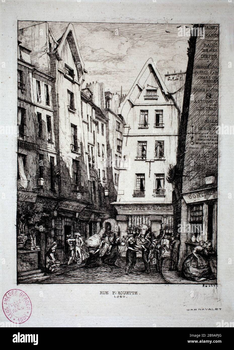 DREHSTRASSE Charles Meryon (1821-1868). "Rue Pirouette". Eau-forte, 1860. Paris, musée Carnavalet. Stockfoto