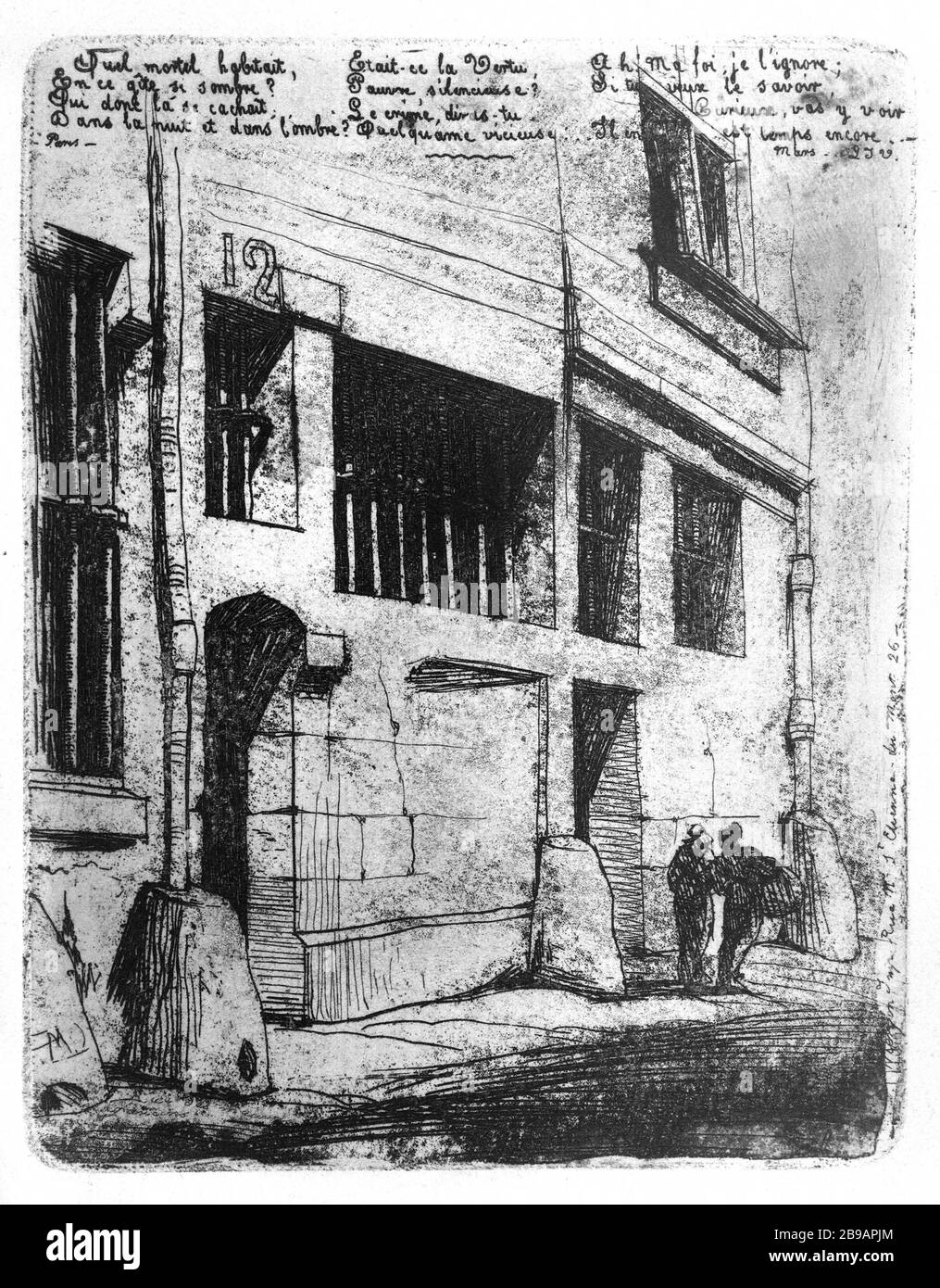 Straße der Bad Boys Charles Meryon (1821-1868). "Rue des Mauvais Garçons, 1854". Eau-forte. Paris, musée Carnavalet. Stockfoto