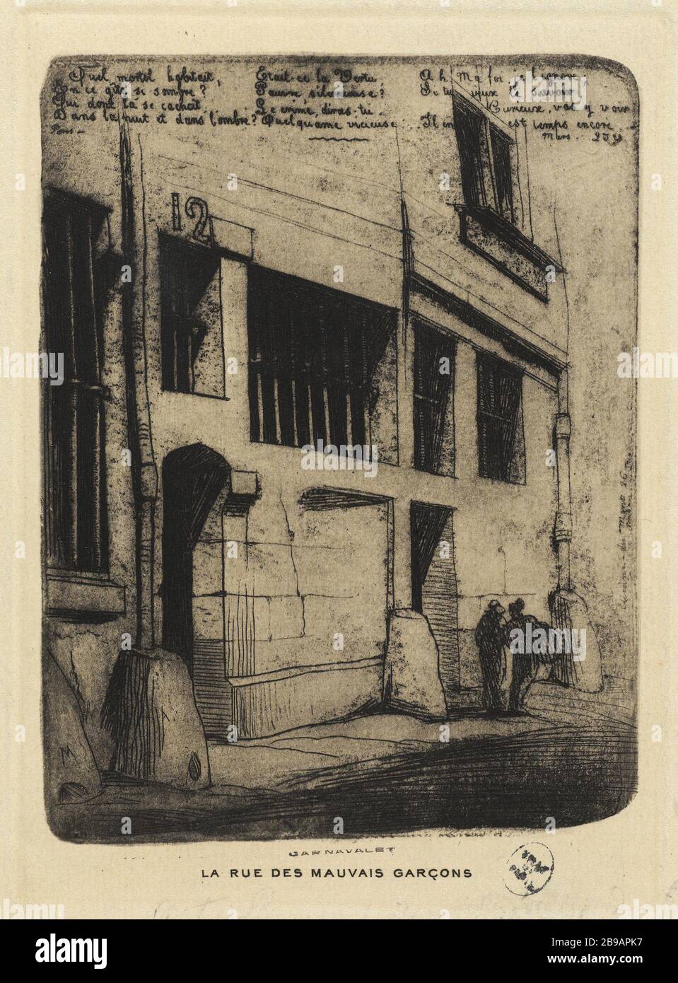 Straße der Bad Boys Charles Meryon (1821-1868). "Rue des Mauvais Garçons". Eau-forte, 1854. Paris, musée Carnavalet. Stockfoto