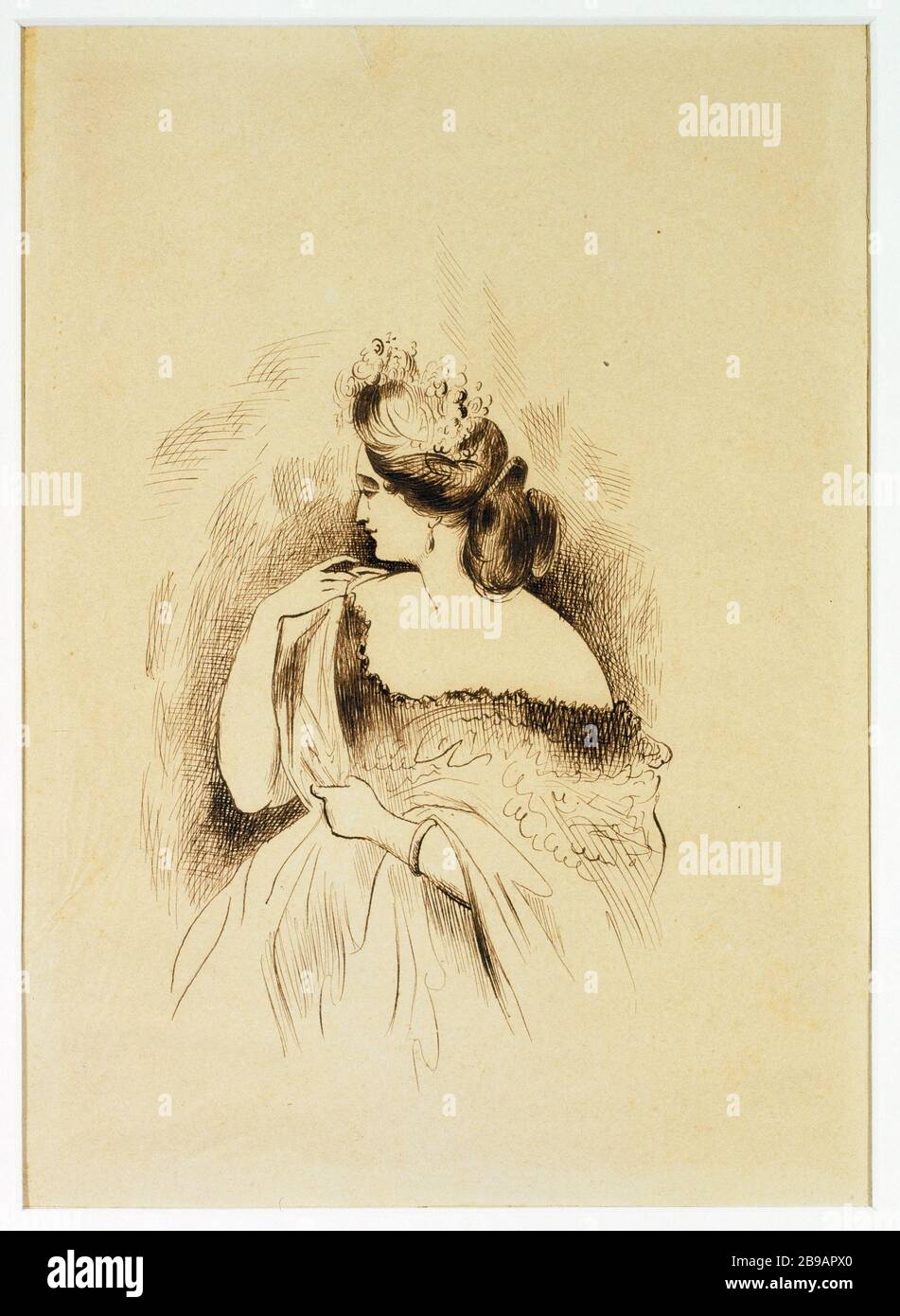 Porträt der Frau, Profil links Conantin-Ernest Adolphe Hyacinthe Jungs (1802-1892). Portrait de femme, profil à gauche. Pflaume, Encre brune. Paris, musée Carnavalet. Stockfoto