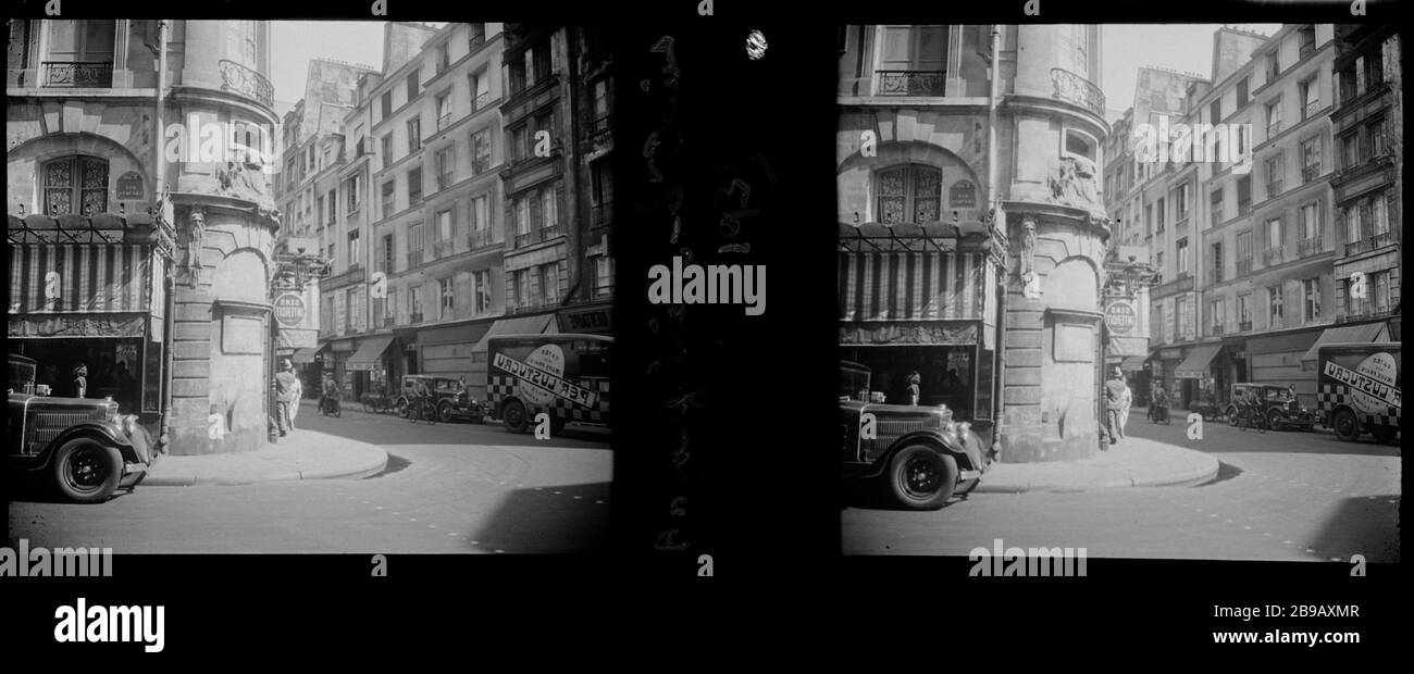 DIE STRASSE ANGLE Greneta UND SAINT-DENIS, das 2ND-VIERTEL Angle de la rue Greneta et de la rue Saint-Denis, Paris (IIème arr.). 1935. Photographie anonyme. Paris, musée Carnavalet. Stockfoto