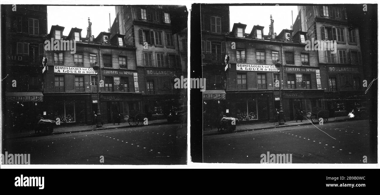 46 RUE DU FAUBOURG-SAINT-MARTIN, 10. BEZIRK, PARIS 46 rue du Faubourg-Saint-Martin, Paris (Xème arr.). 1920-1940. Vue stéréoscopique anonyme. Paris, musée Carnavalet. Stockfoto