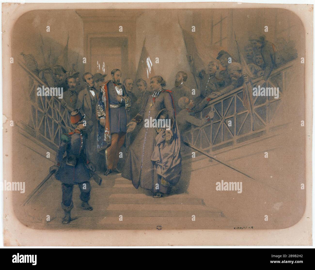 Die Umstände des Todes von Monsignor afire: Der Starting François Claudius Compte-Calix (1813-1880). Les circonstances de la mort de Monseigneu Affre : le départ. Mine de plomb rehaussée sur une feuille cartonnée brune, 1848. Paris, musée Carnavalet. Stockfoto