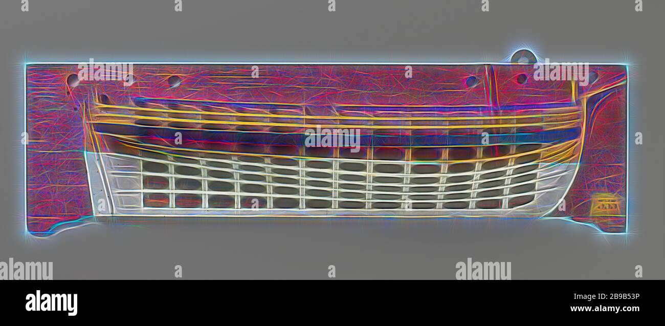 Halbmodell oder 6-Gun Brig, Polychromed Formmodell (Steuerbord) eines Zweimastes. Die Erdung ist ziemlich zugespitzt. Gedrehter Spiegel, hohler wulf, keine Details von Zaun oder Seitengalerie, gerades Seitenruder mit quadratischem Ruderkönig. Leicht nach hinten aufsteigend, ein Barholz. Durchsickerte runde Traufe mit scharf abgeschnittenen achtern. Der große Mast fehlt, aber seine Lage wird durch eine Linie angezeigt., anonym, Niederlande, c. 880 - ca. Von Gibon neu erstelltes Holz (Pflanzenmaterial), h 22,3 cm × w 81,4 cm × d 10,4 cm, Design von warmfröhlichem Leuchten von Helligkeit und Lichtstrahlen. Die klassische Kunst wurde mit einem neu erfunden Stockfoto