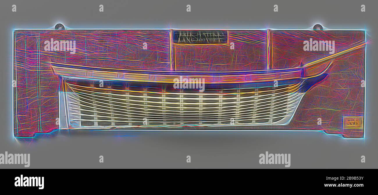 Halbmodell oder ein 14-Gun Brig, Polychromed Schimmelmodell (Steuerbord) eines Zweimastes. Auf einem Deck wurden sieben Waffenöffnungen angezeigt. Gedrehter Spiegel, hohler wulf, geschlossenes Tor, keine Seitengalerie, gerades Ruder mit quadratischem Ruderkönig. Leicht nach vorne und hinten aufsteigend, ein Barholz und ein Hirsch. Durchgesickerte Trusse. Skala ca. 1:48 (abgeleitet), anonym, Niederlande, c 880 - ca. Von Gibon neu erstelltes Holz (Pflanzenmaterial), h 28,7 cm × w 89 cm × d 12,5 cm, Design von warmfröhlichem Leuchten von Helligkeit und Lichtstrahlen. Klassische Kunst mit moderner Note neu erfunden. Vom Futurismus inspirierte Fotografie Stockfoto