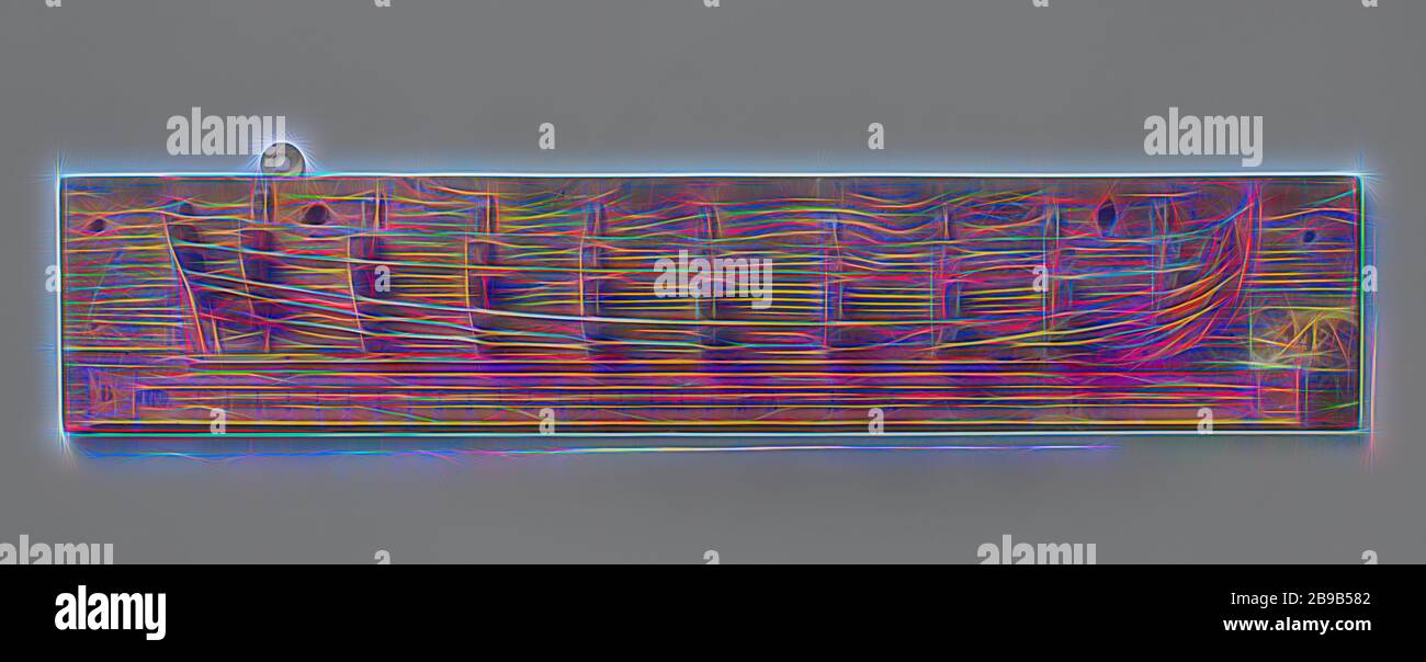 Halbmodell einer Einführung, Formmodell (Steuerbord) eines Schlinges. Flacher Spiegel. Das schiere läuft bis zu beiden Enden. Durchgesickerte Trusse. Skala ca. 1:20 (Maßstab nach Modell). Laut der Skala ist dieser Auftritt 36 Amsterdam Fuß lang., anonym, Niederlande, 880 - ca. Von Gibon neu erstelltes Holz (Pflanzenmaterial), h 14,3 cm × w 63,5 cm × d 10 cm, Design von warmfröhlichem Leuchten von Helligkeit und Lichtstrahlen. Klassische Kunst mit moderner Note neu erfunden. Fotografie, inspiriert vom Futurismus, die dynamische Energie moderner Technologie, Bewegung, Geschwindigkeit und Kultur revolutionieren. Stockfoto