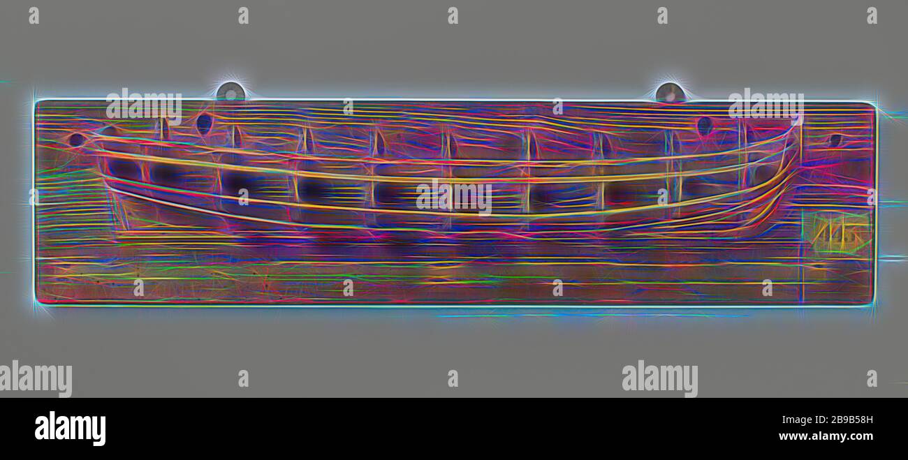 Halbmodell einer Einführung, Formmodell (Steuerbord) eines Schlinges. Flacher Spiegel. Das schiere läuft bis zu beiden Enden. Peaked trusses., anonymous, Niederlande, c. 880 - ca. Von Gibon neu erstelltes Holz (Pflanzenmaterial), h 16,7 cm × w 63,5 cm × d 10 cm, Design von warmfröhlichem Leuchten von Helligkeit und Lichtstrahlen. Klassische Kunst mit moderner Note neu erfunden. Fotografie, inspiriert vom Futurismus, die dynamische Energie moderner Technologie, Bewegung, Geschwindigkeit und Kultur revolutionieren. Stockfoto