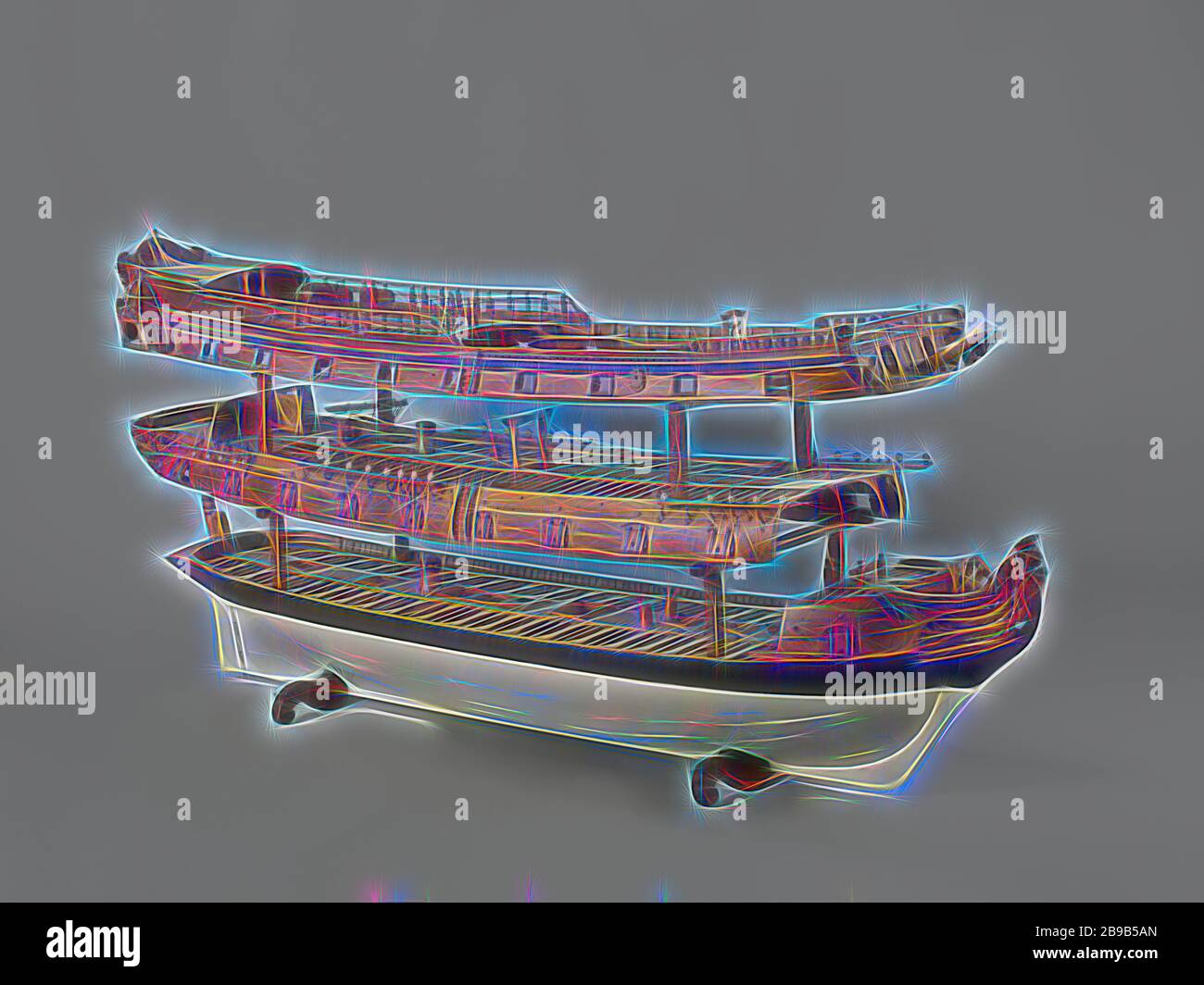 Modell eines 40-Pistole Kriegsschiff Modell eines 40-Gun Schiff, Polychromed, voll detaillierte Bau Modell in drei Schichten, mit Massivholz unter dichtem mit abgerundeten Kanten für die Haut. Achtundvierzig Kanonenluken, verteilt auf drei Decks. Decks auf fünf Ebenen: kleine Kuh Brücke an der hinteren, unteren Deck, Zwischendecks und laus Gips, backen Deck und das halbe Deck, obere campaneau, die alle durch ihre Web angegeben, sind die hinteren Teile der oberen drei Decks abgedeckt. Die aufwendige Galeone hat einen gekrönten Löwen als eine Galionsfigur, kein Apostel, der bugspriet auf der Bug liegt. Falsche Spiegel, hohlen Wulf mit wulfwood auf die Outs Stockfoto