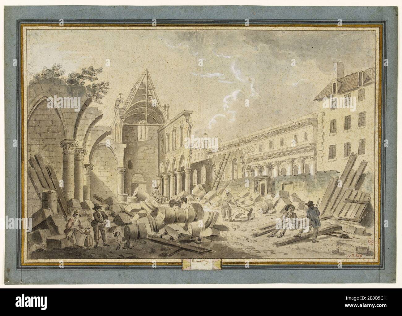 Abriss des Klosters Cordeliers (1802). Bezirk. Pierre Demachy (1723-1807). Démolition du couvent des Cordeliers (Vers 1802). Paris (VIème arr.). Paris, musée Carnavalet. Stockfoto