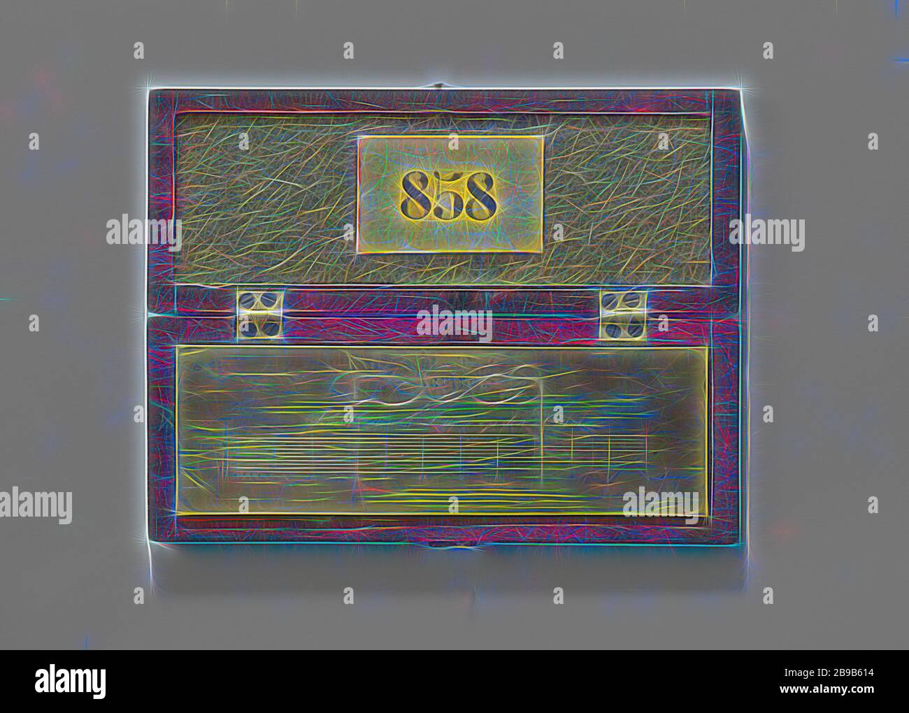 Dezimalskala, weiße Metall-Zeichenskala von 100 mm, eins-auf-eins, in einer Holzkiste mit grüner Blechauskleidung., D. van den Bosch (auf Objekt erwähnt), Rotterdam, 1821, Holz (Pflanzenmaterial), Messing (Legierung), Tuch, h 1,5 cm × w 16 cm × d 6,2 cm, von Gibon neu vorgestellt, Design mit warmem, fröhlichem Glanz von Helligkeit und Lichtstrahlen. Klassische Kunst mit moderner Note neu erfunden. Fotografie, inspiriert vom Futurismus, die dynamische Energie moderner Technologie, Bewegung, Geschwindigkeit und Kultur revolutionieren. Stockfoto