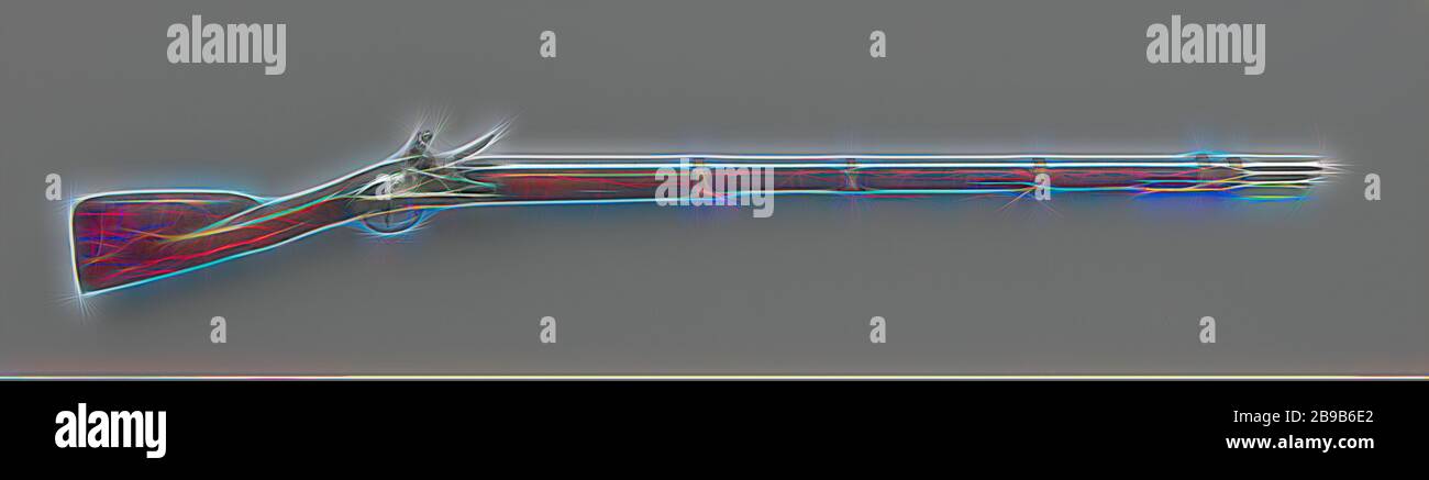 Feuerstein Gewehr mit Batterie verriegeln, glatten runden Lauf und am Schwanz Stück ein Profil band. Die Schleife mit Zimmer mit dem Amsterdamer label und das Schloss mit zwei Schrauben befestigt. Auf der Sicherungsplatte Inschrift: J.G. Erttel Amsterdam. Walnut Französisch Kolben mit Einlegearbeiten aus Silber auf Lock und auf die Flasche. Auf Kolben Hals silber Platte mit silbernen Draht Krone über. Vier Brass Bands um Fass und Schublade, zuerst mit Visor Korn auf der Oberseite mit Rohr für das Laden der Stange unten, zweite mit aufklappbaren Bügeleisen Auge. Trigger bar mit doppelten Linien- und Blattmotiven. Counter Sicherungsblech Dach - mit zwei Augen für die Schrauben und Stockfoto