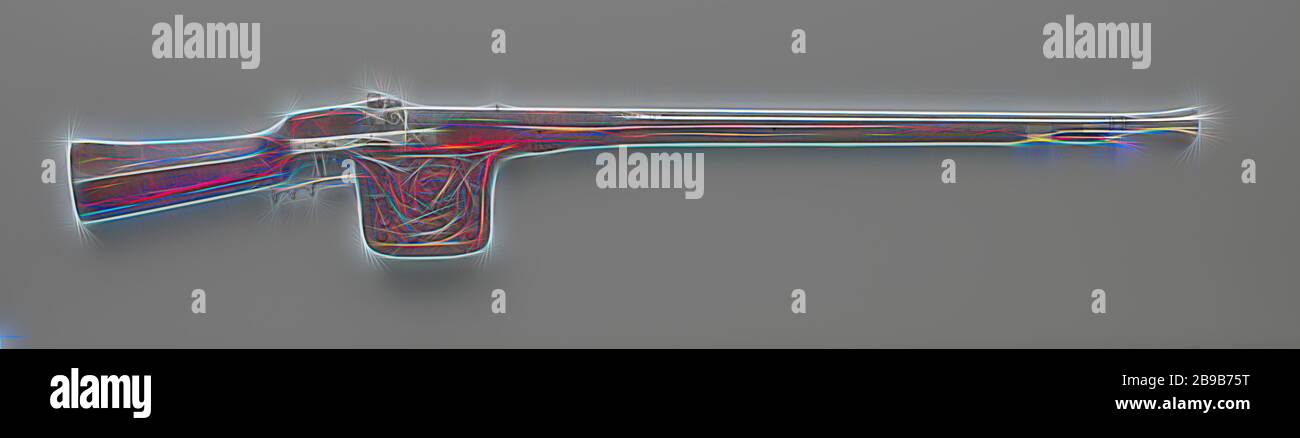 Ziel Ruder, Steckplatz: Zwamslot. Flach, schmal und rechteckig lock Platte mit äußere Feder, mit zwei Schrauben befestigt. Hahn in Spiralform mit röhrenförmigen Docht Halter. Loop: Teilweise square (zurück) und rund. Trichterförmige Trompete mit cannelures in Längsrichtung. Visor Ring (auf den Schwanz Stück), Visier und Korn. Schubladen: Zwei geschlossene Messing Schublade Bands. Square support Block mit geschnitzten Verzierungen von Blatt- und Blumenmotiven. Kolben: Kolben mit Kupfer. Markiert: 2 x an der Vorderseite der Schleife. Vom: 2 x., anonyme, Niederlande, C. 1616, Bügeleisen (Metall), Holz (Pflanzen), Walnuss (Hartholz), Messing (allo Stockfoto