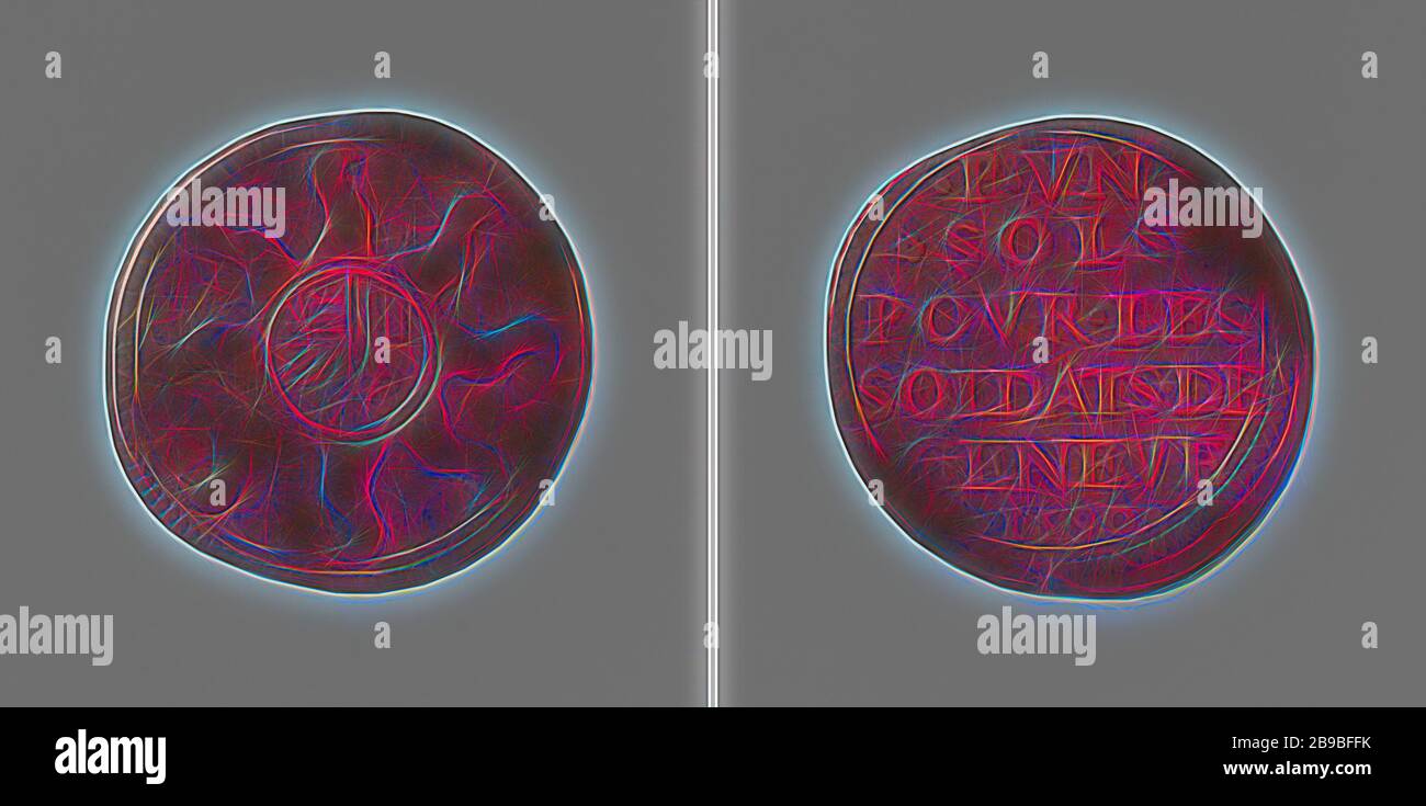 Krieg zwischen Genf und Savoie, Notmünze eines sol, geschlagen für die Soldaten von Genf, obverse: Wappen in Stern mit acht Wellenpunkten. Umgekehrt: Beschriftung, Genf, anonym, Genève, 1590, Kupfer (Metall), markant (Metallverarbeitung), d 2,1 cm × w 1,87 gr, von Gibon neu vorgestellt, Design von warmem fröhlichem Leuchten von Helligkeit und Lichtstrahlen. Klassische Kunst mit moderner Note neu erfunden. Fotografie, inspiriert vom Futurismus, die dynamische Energie moderner Technologie, Bewegung, Geschwindigkeit und Kultur revolutionieren. Stockfoto
