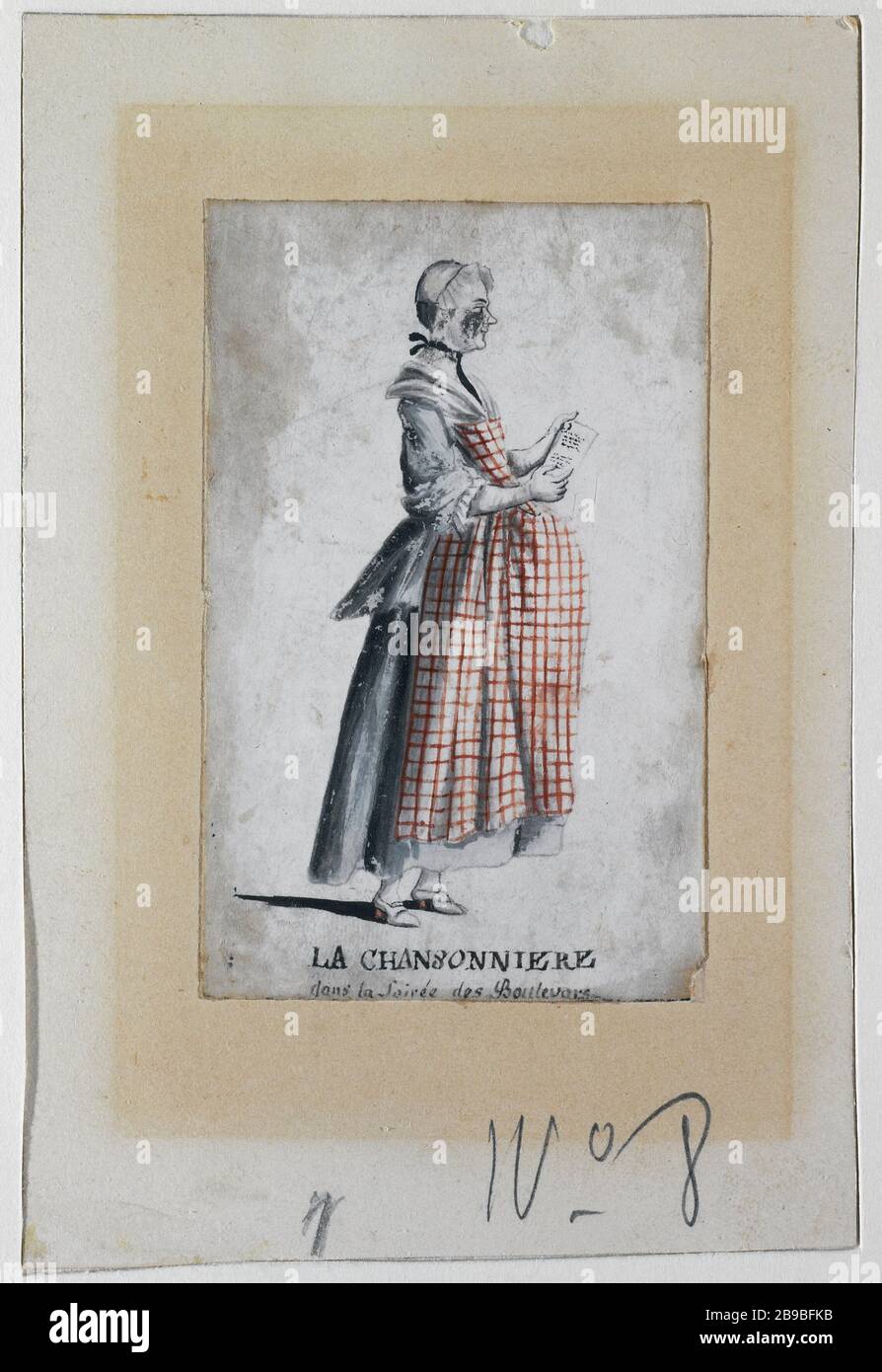Champville IN DER ROLLE des Liedermachers AM 'ABEND DER BOULEVARDS attribué à François Eisen (1695-298). Champville dans le rôle de la chansonnière, dans la 'Soirée des Boulevards'. Paris, musée Carnavalet. Stockfoto