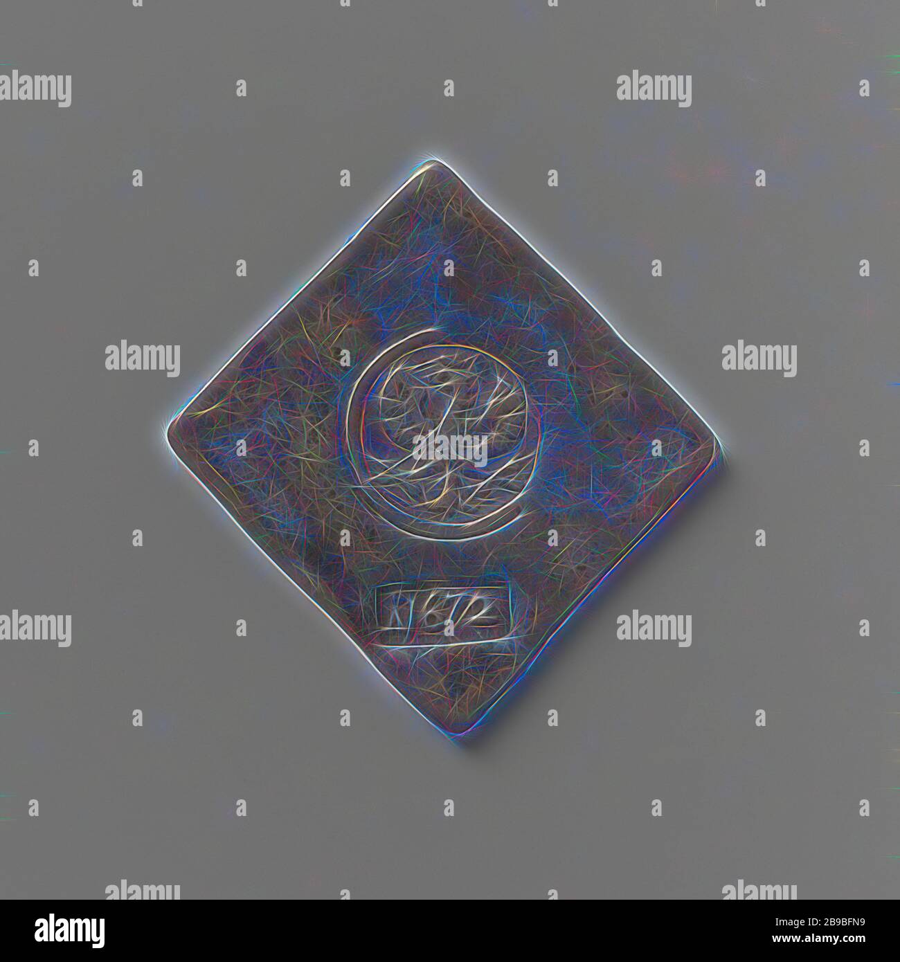 Not-Münze von ein viertel der tausend Gulden, die aus Deventer, Not-Medaille der Rat Silber für die Zahlung der Krieg kosten gemacht, rautenförmige Not-Medaille. Vorderseite: zwei Stempel: Große, runde Stempel: gekrönten Adler, unten: Rechteckige Stempel mit Jahr. Rückwärtsgang: Sitzende Figur in einem Wagen ohne Pferde hält einen Zweig in der linken Hand gegen den Körper und in der erhobenen Rechten Hand ein aufgeschlagenes Buch mit auf der linken Seite eine Darstellung der strahlenden Sonne und auf der rechten Seite eine Half Moon, ein 6-Stern über ihrem Kopf, linke Inschrift "arcvrivs', Deventer, anonyme, Kampen, 21-Jun-1672 silber (meta Stockfoto