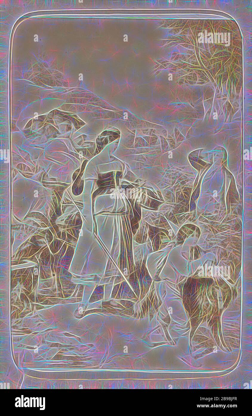 Fotoreproduktion eines (vermutlich) Druckes auf der Grundlage von Arbeiten von W. von Kaulbach: Die Lebensgefährtin ist eine junge Frau, junge Frau, Jungfrau, Andries Jager, Amsterdam, aus dem Werk von JW von Goethe-Institut 1860 - c 1890, Papier, Fotopapier, Pappe, Albumindruck, h 77 mm × w 55 mm, von Gibon neu vorgestellt, Design von warmfröhlichem Leuchten von Helligkeit und Lichtstrahlen. Klassische Kunst mit moderner Note neu erfunden. Fotografie inspiriert von Fut Stockfoto